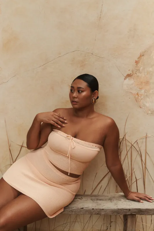 Kyra Waffle Knit Tube Top - Apricot sold by Meshki