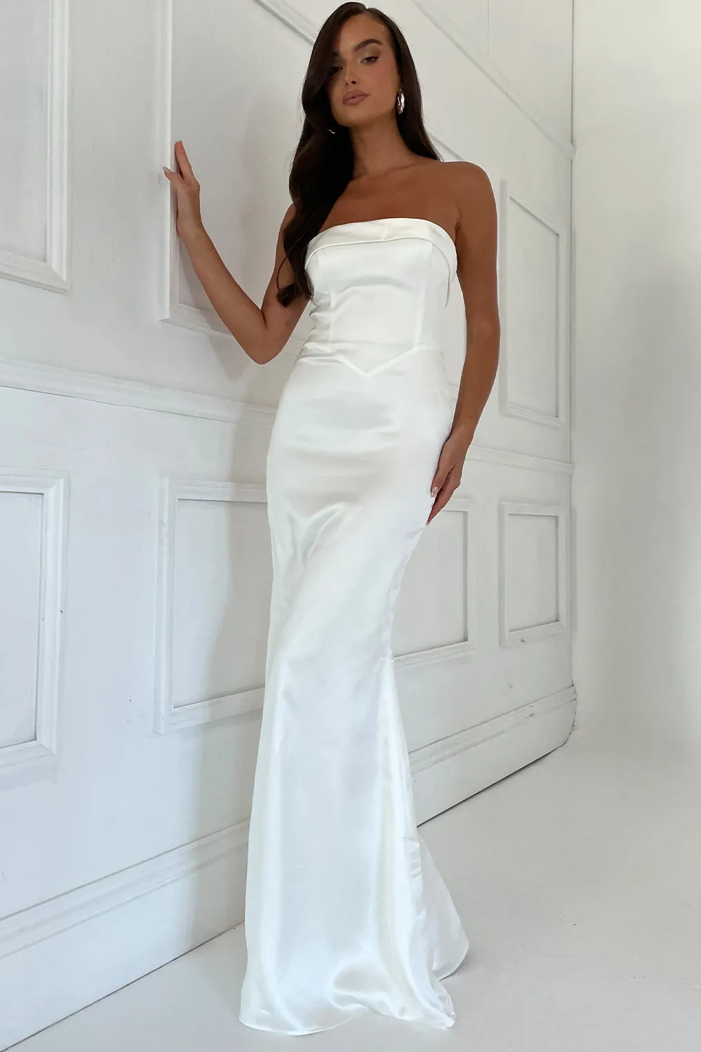 Kaitlin Strapless Gown - White sold by Meshki