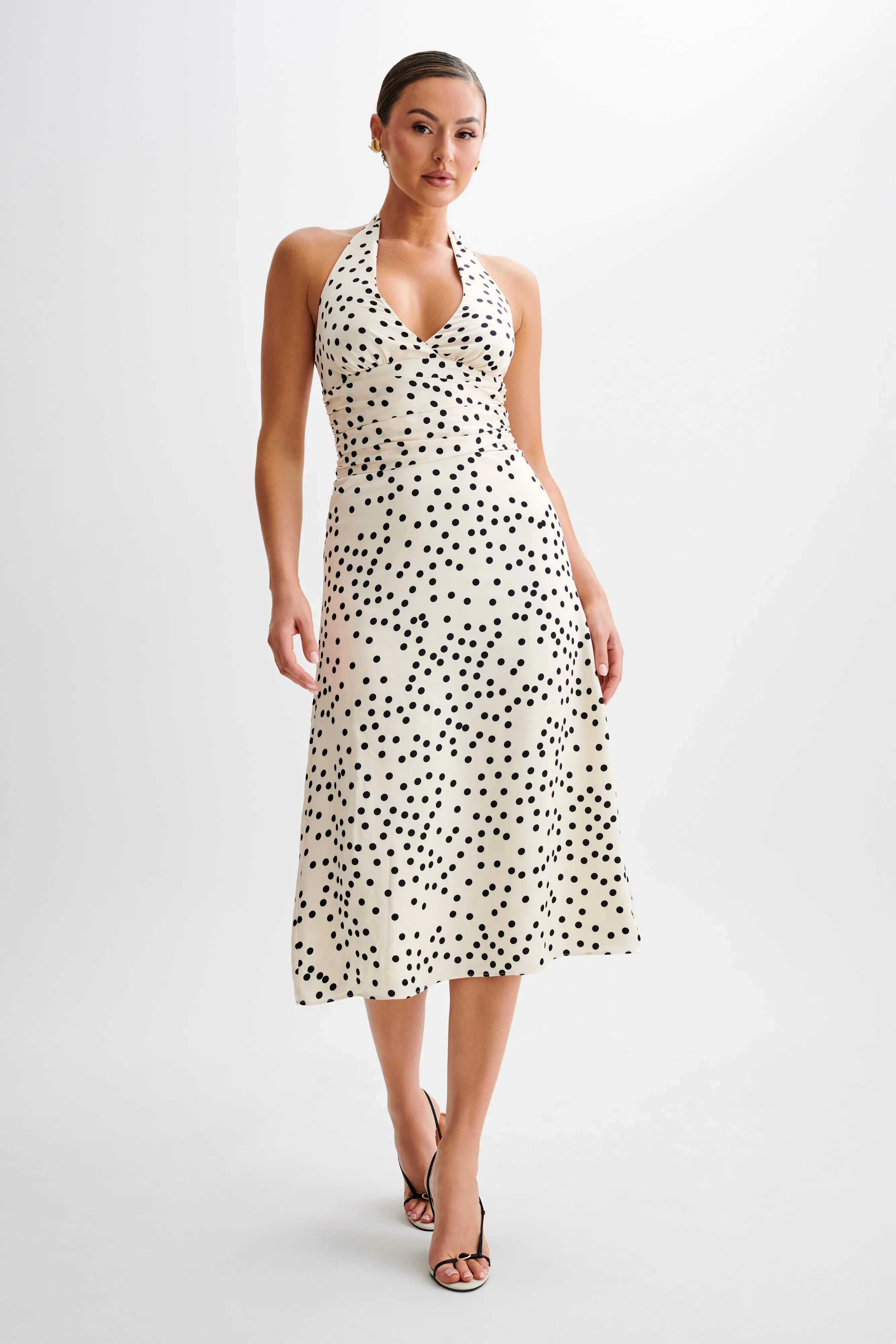 Marguerite Satin Halter Midi Dress - Polkadot sold by Meshki product image thumbnail 3
