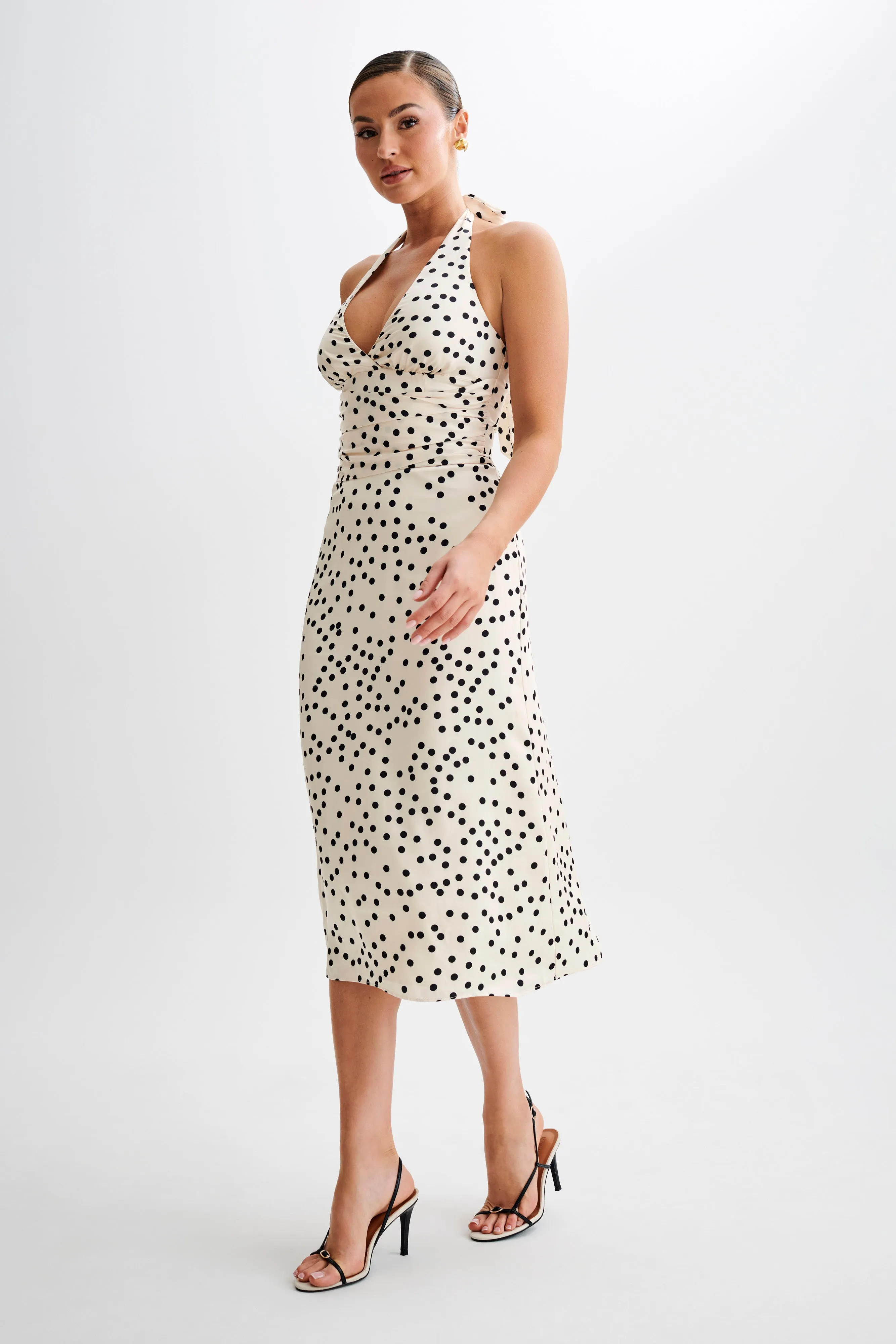 Marguerite Satin Halter Midi Dress - Polkadot sold by Meshki product image thumbnail 4