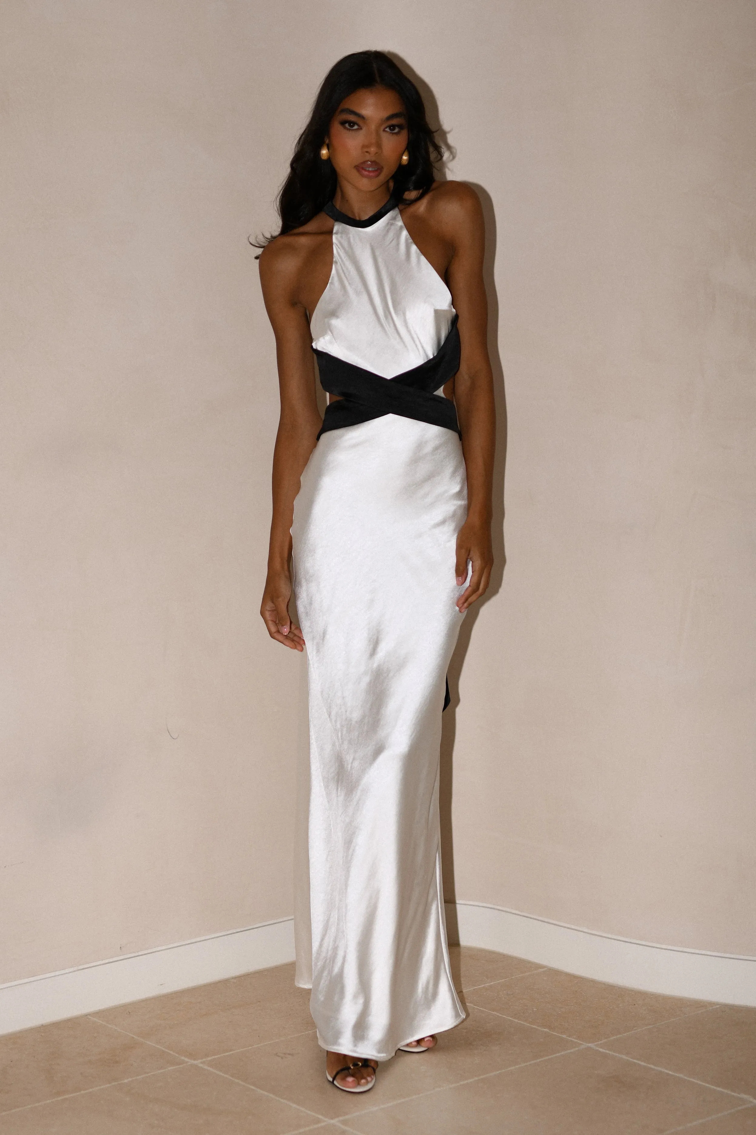 slim fit dress slacks La Lune Ruched Halter Maxi Dress | Espresso | Dresses main image 1