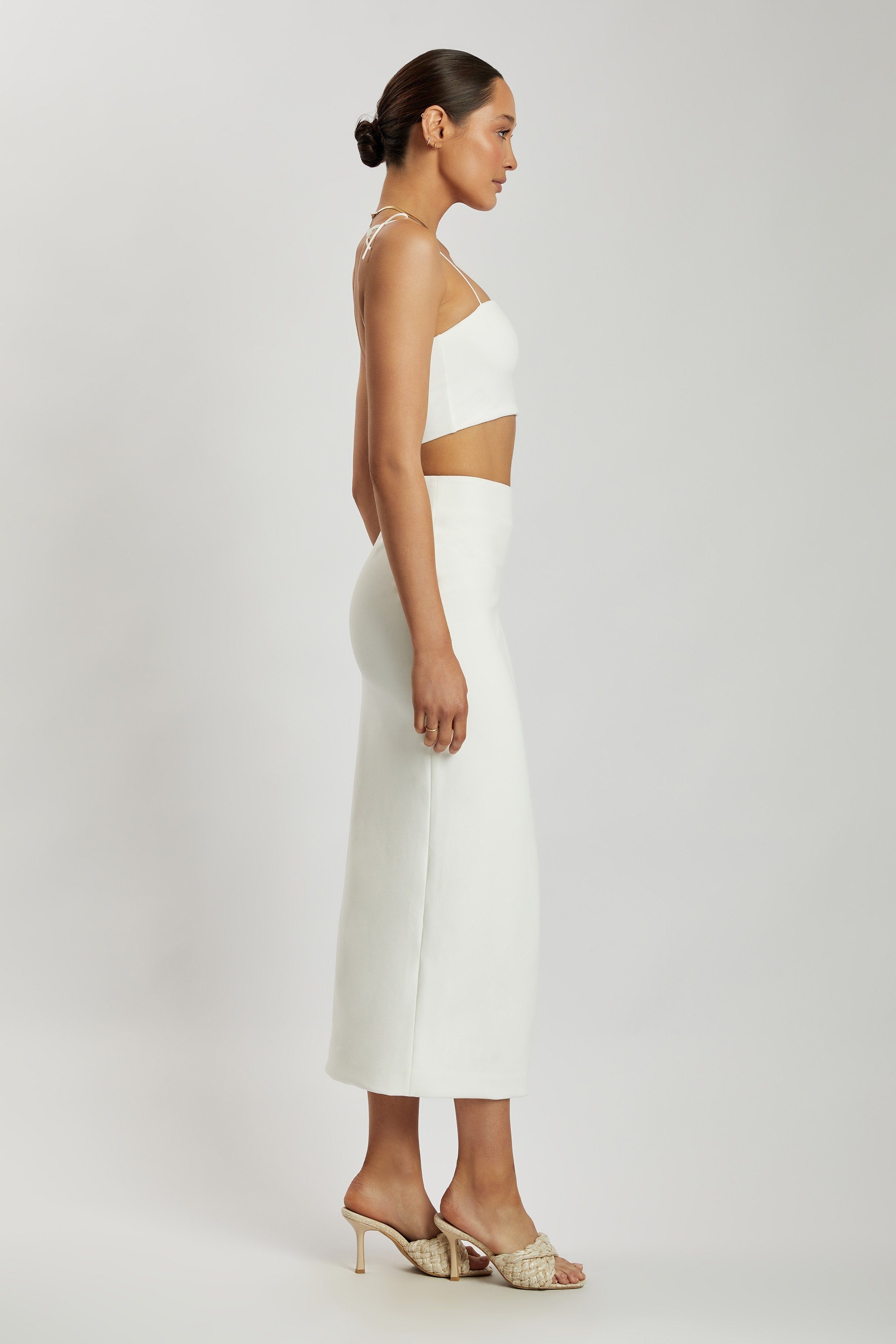 Arla High Waist Thigh Split Crepe Maxi Skirt - White sold by Meshki product image thumbnail 7