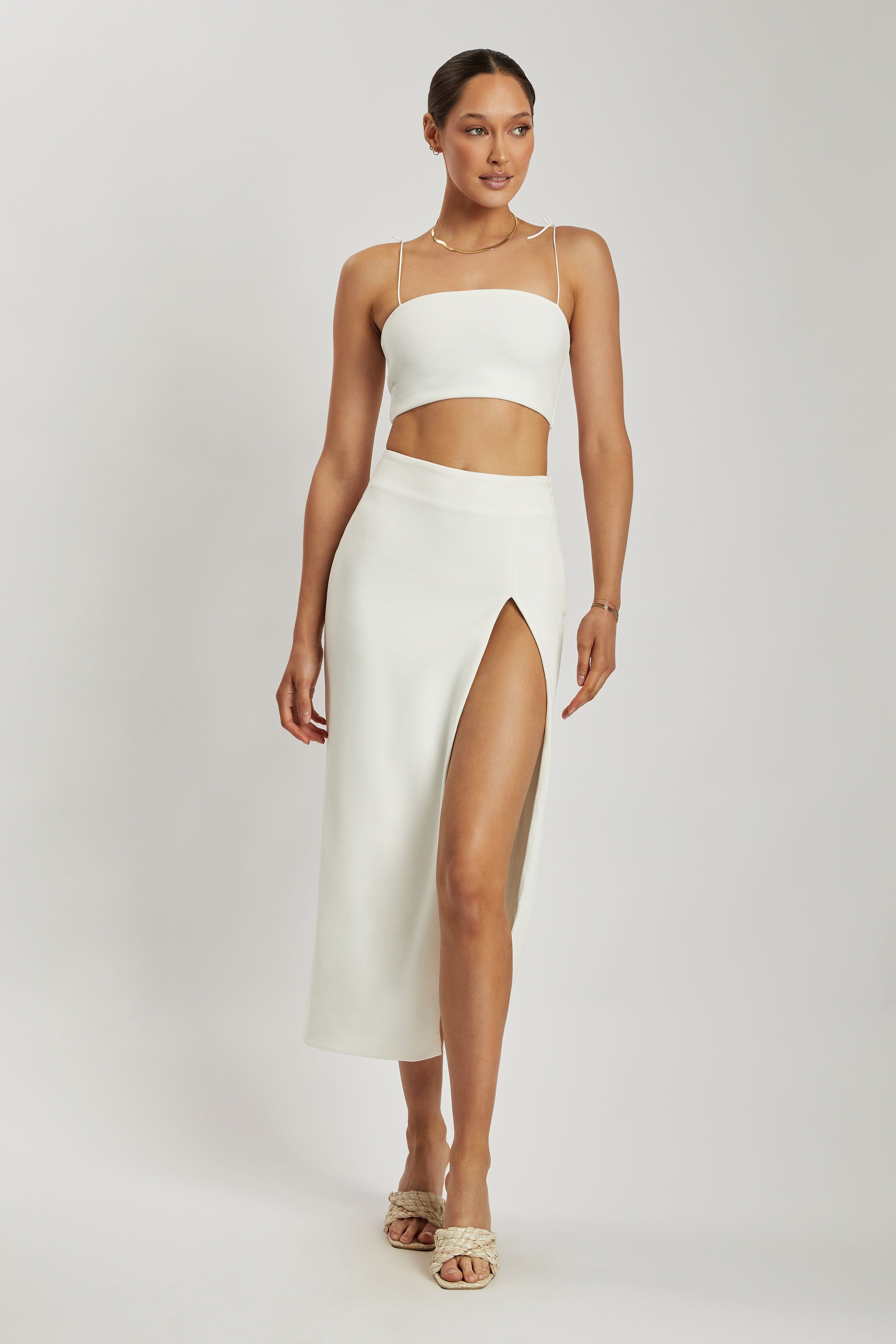 Arla High Waist Thigh Split Crepe Maxi Skirt - White sold by Meshki product image thumbnail 8