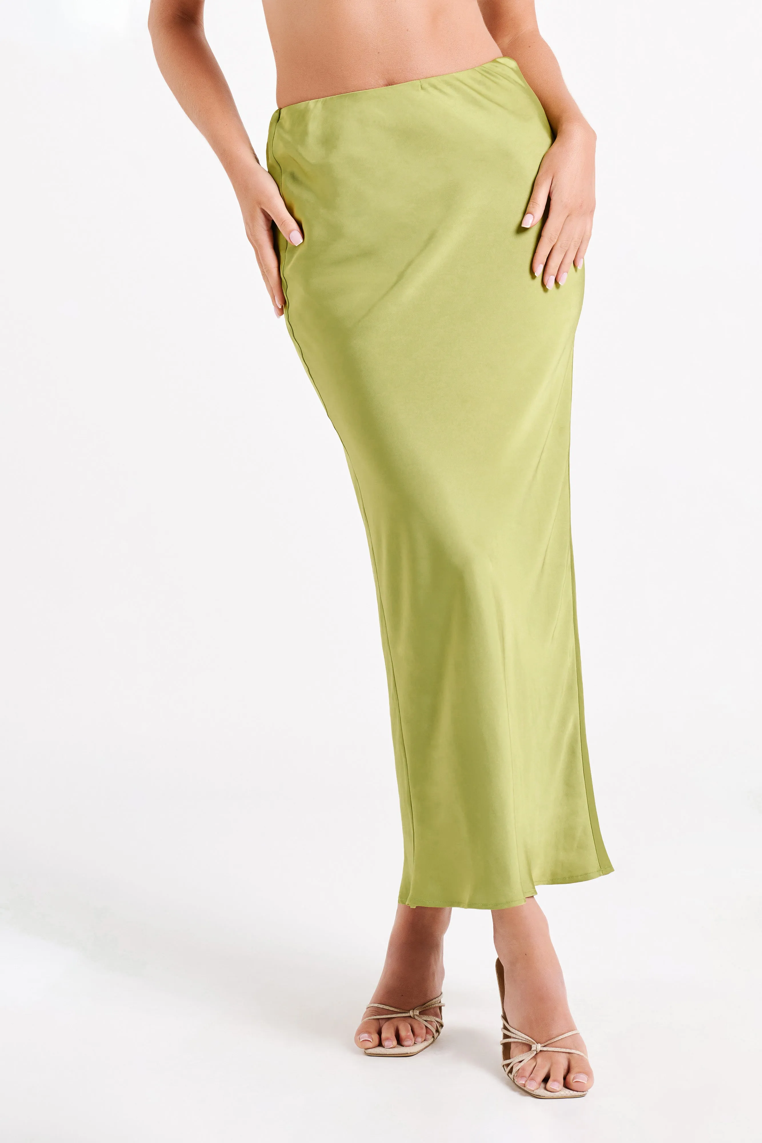 Violeta Satin Maxi Skirt - Parakeet Green sold by Meshki