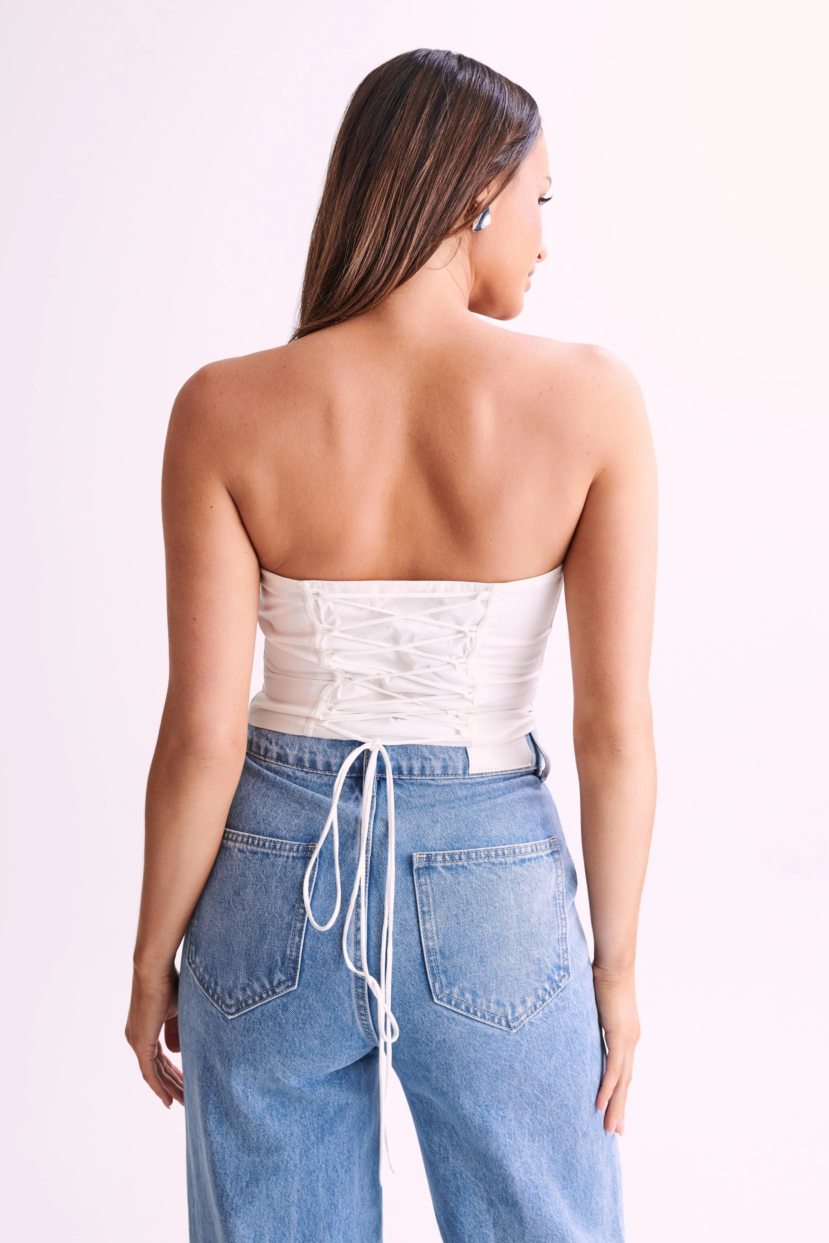Embry Ruched Strapless Top - White sold by Meshki product image thumbnail 3