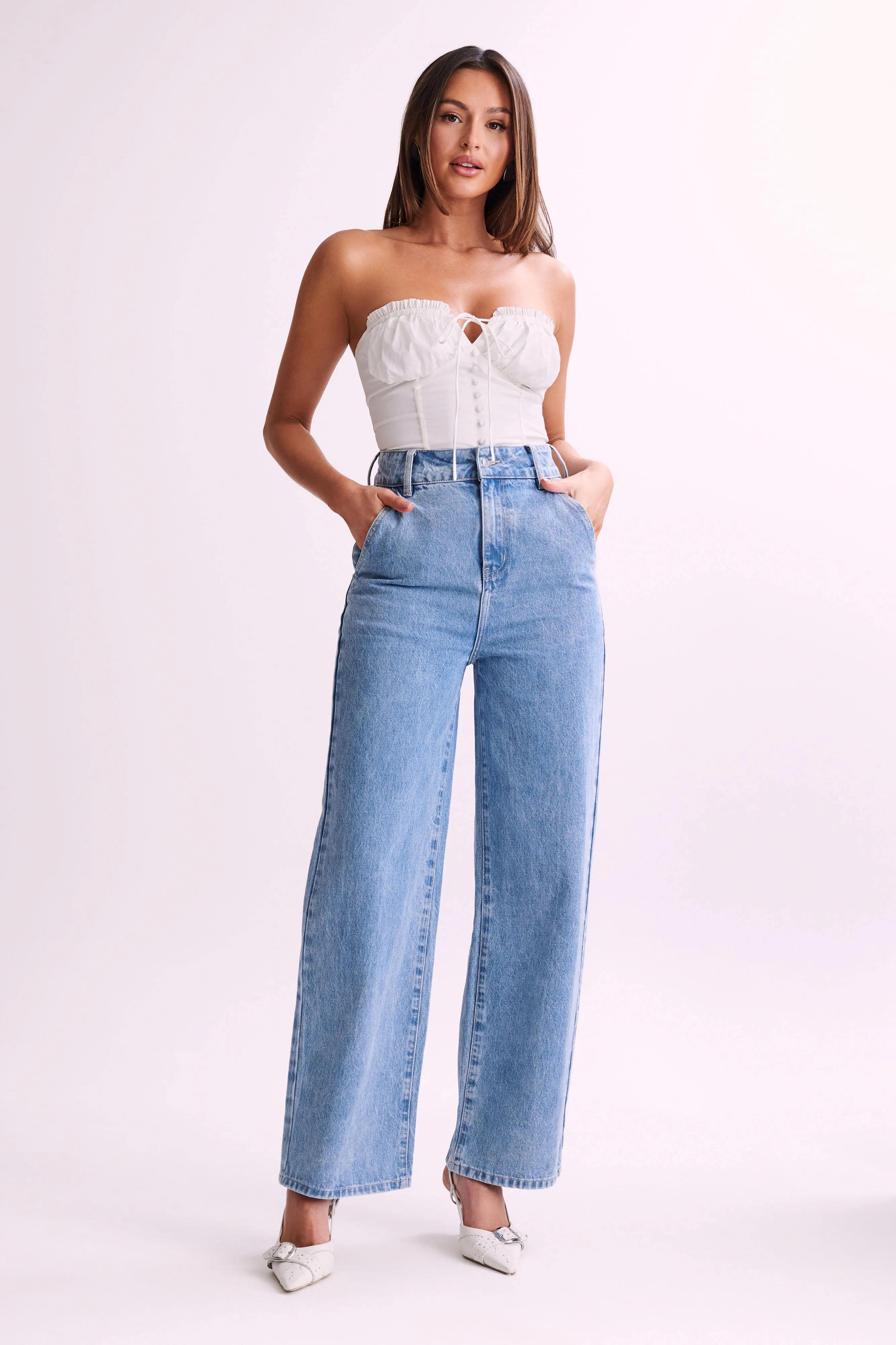 Embry Ruched Strapless Top - White sold by Meshki product image thumbnail 2