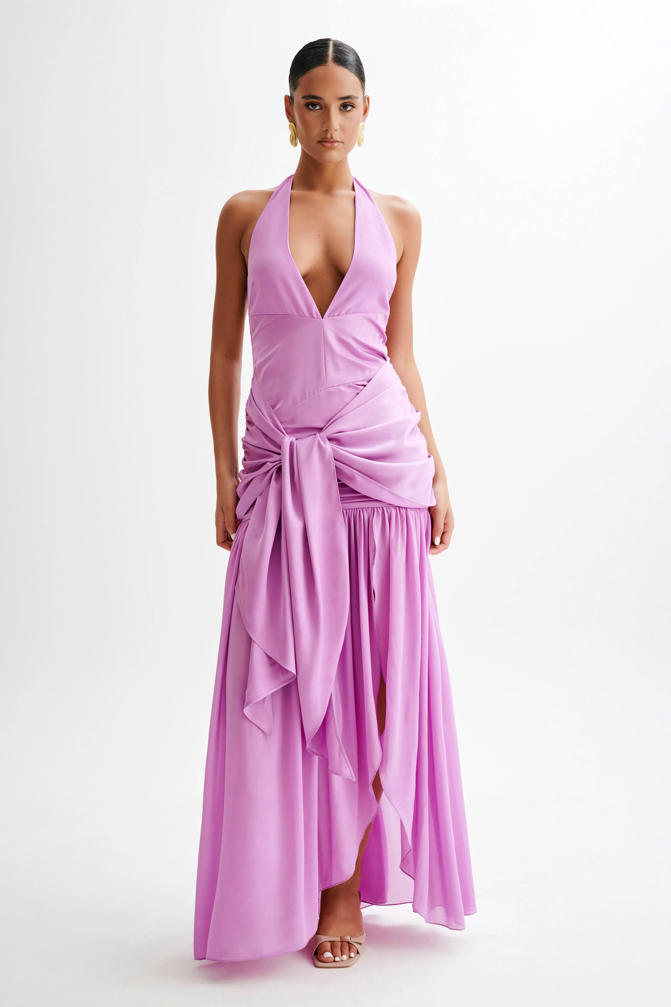 Graziana Satin Chiffon Plunge Maxi Dress - Violet sold by Meshki product image thumbnail 4