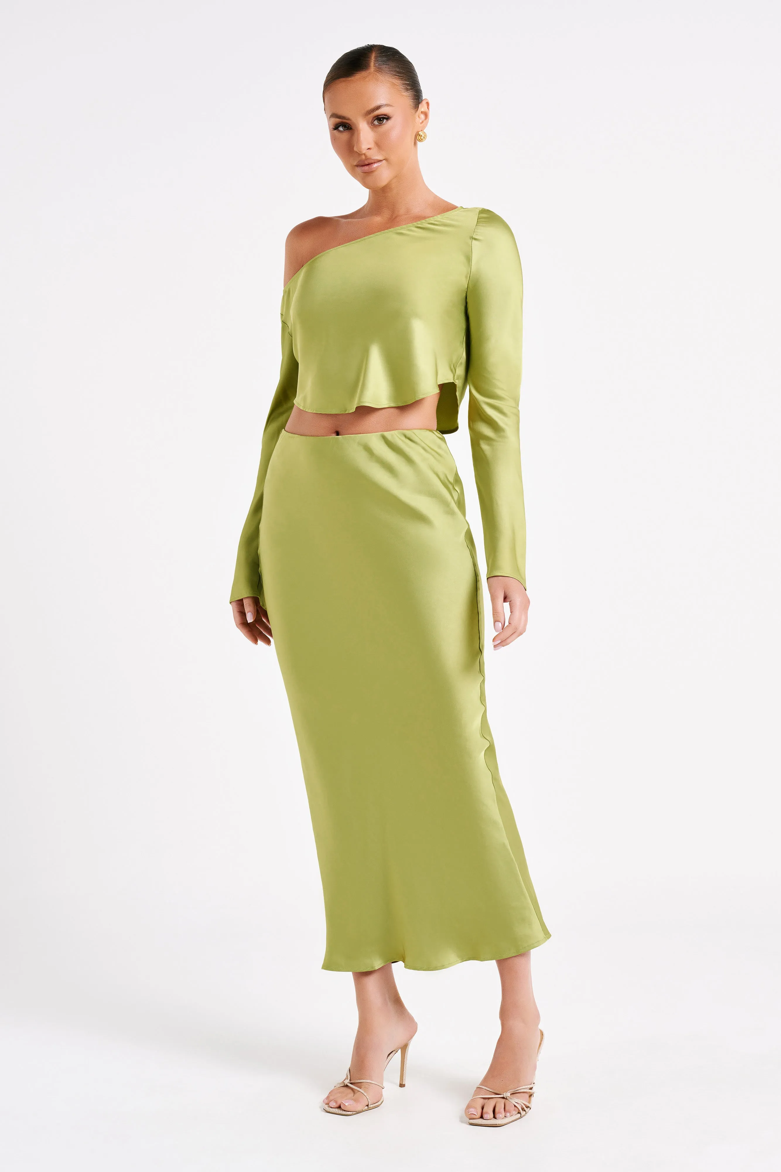 Violeta Satin Maxi Skirt - Parakeet Green sold by Meshki product image thumbnail 4