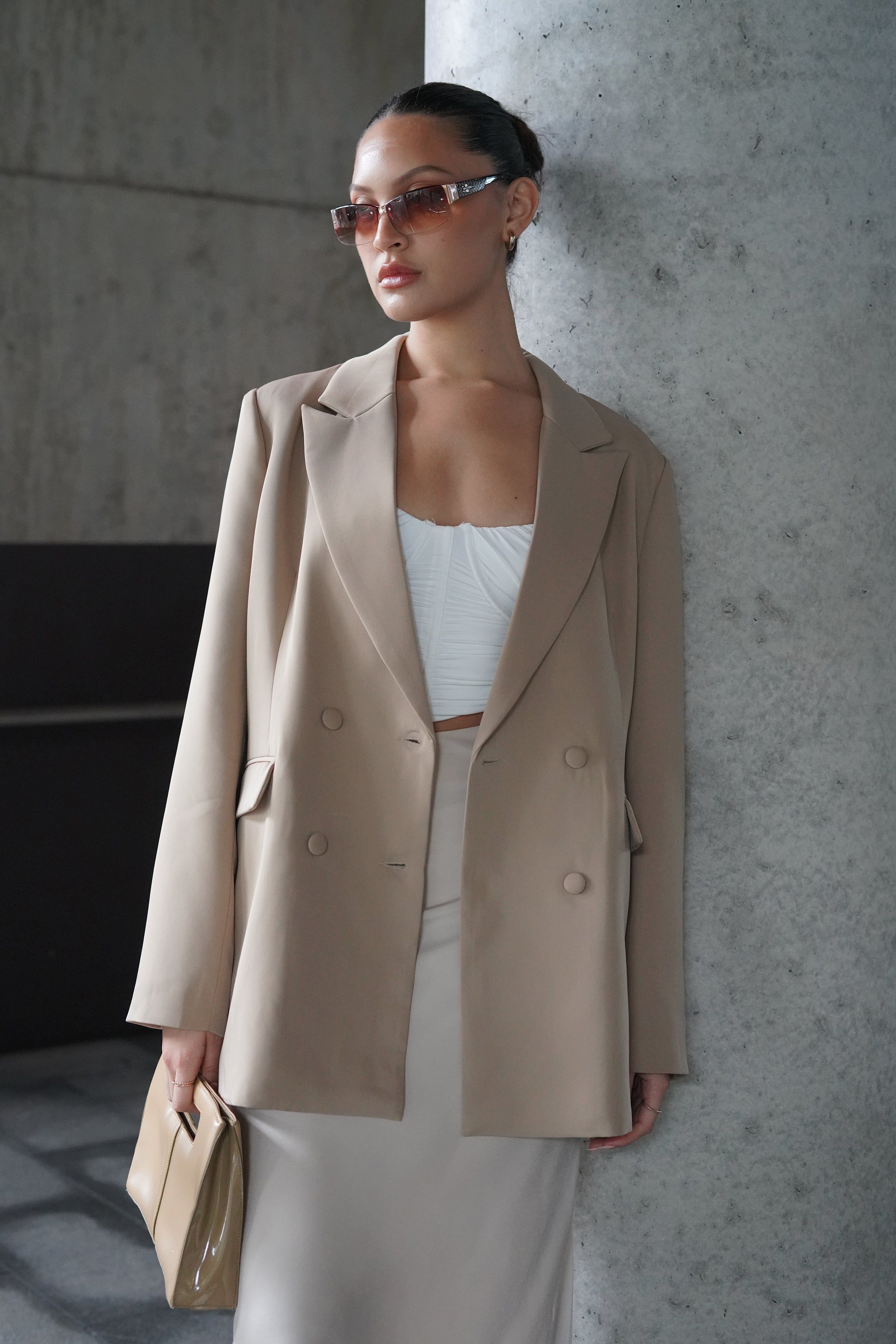 Madison Oversized Blazer - Taupe sold by Meshki