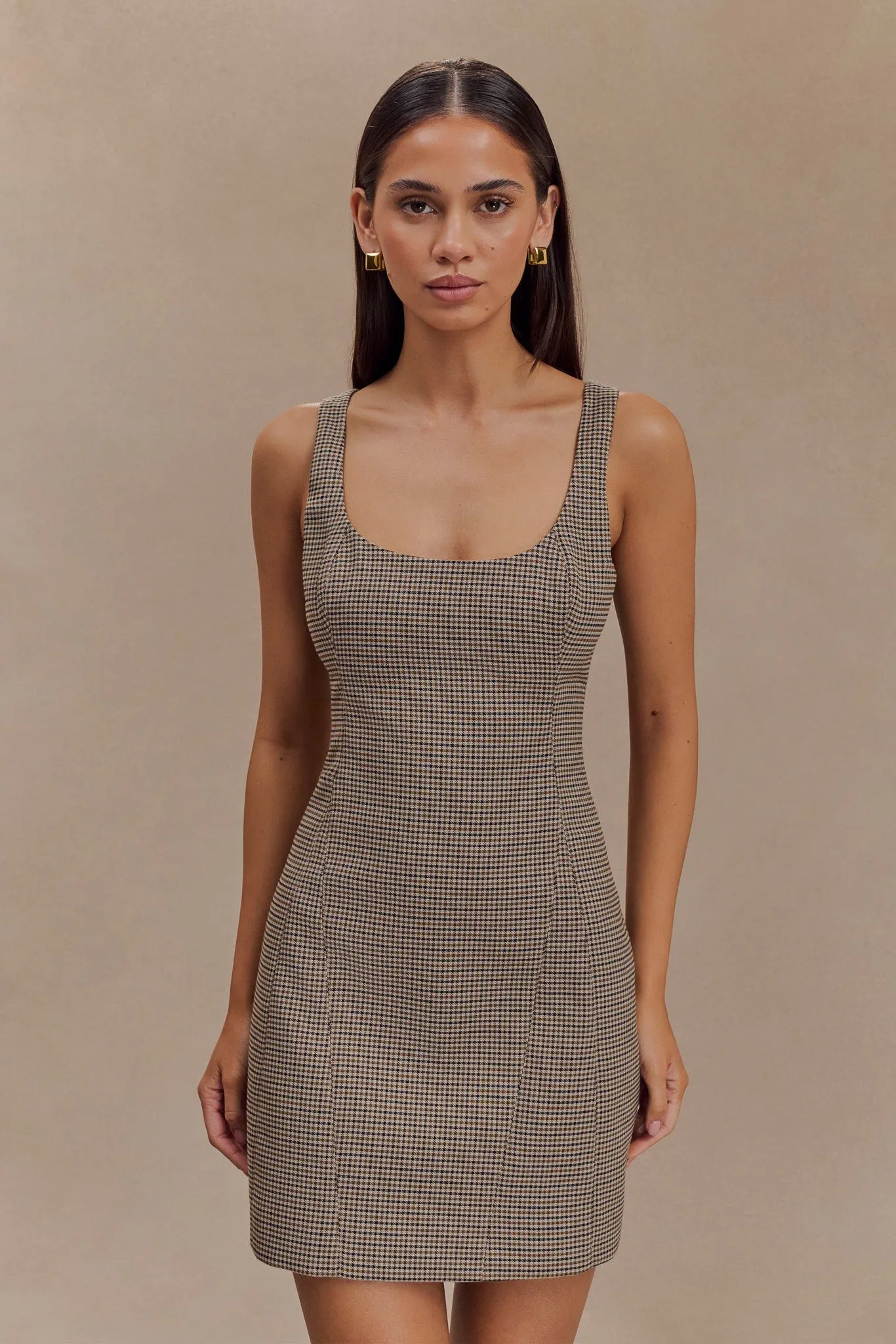 Beth Mini Dress - Tan Check | Parallel