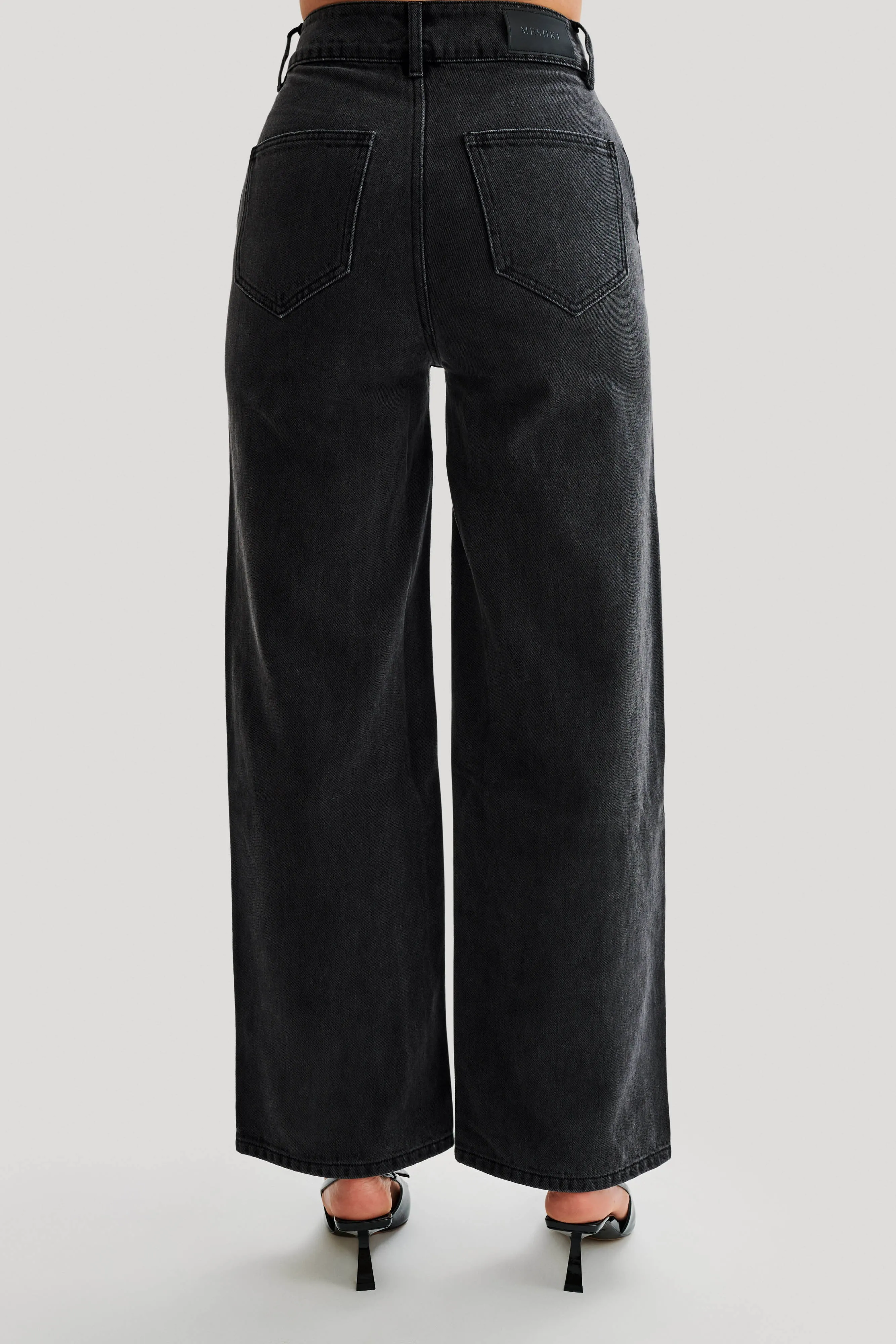 Roxy Wide Leg High Waist Denim Jeans - Washed Black sold by Meshki product image thumbnail 3