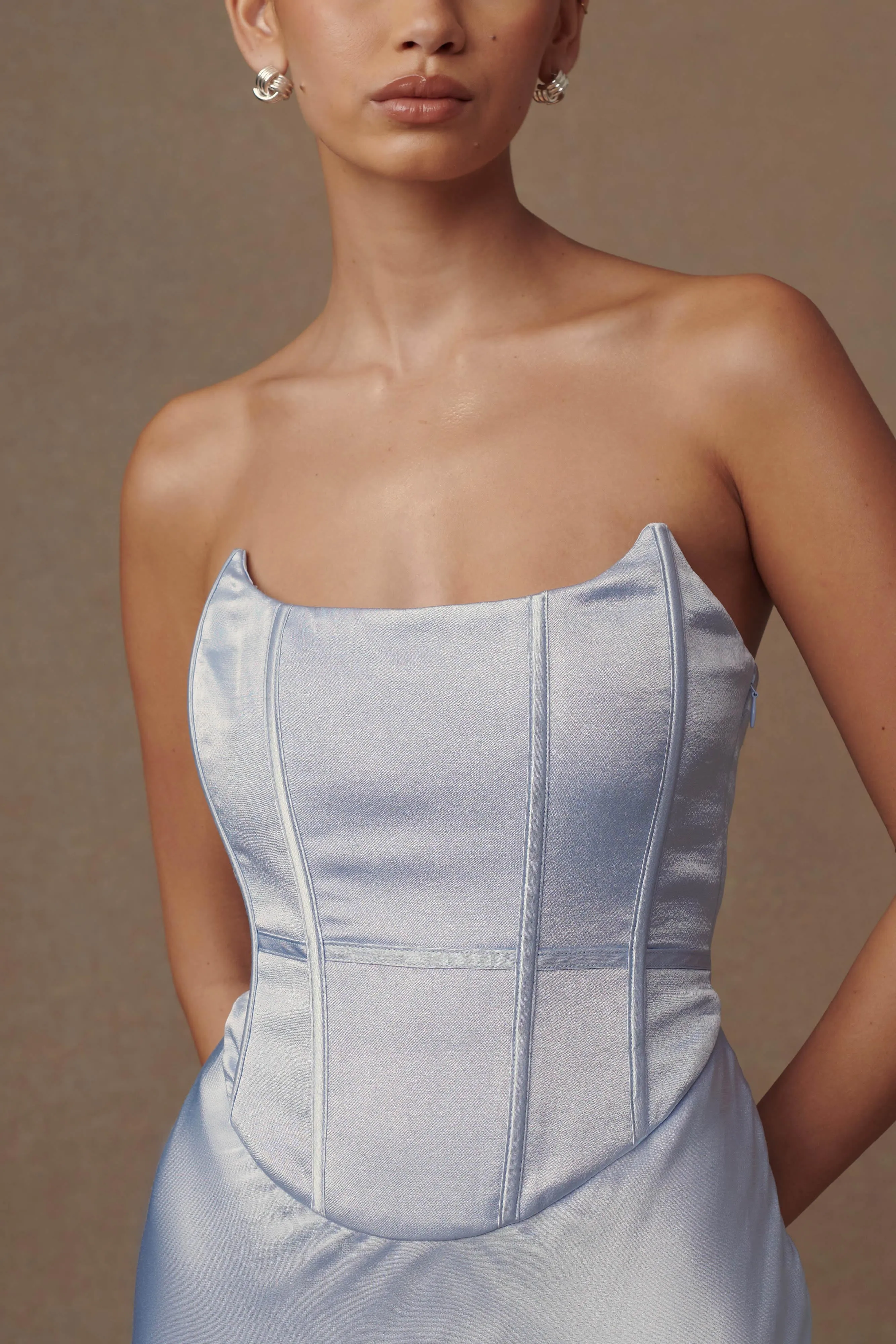 Harlow Satin Strapless Maxi Dress - Cornflower Blue sold by Meshki product image thumbnail 3