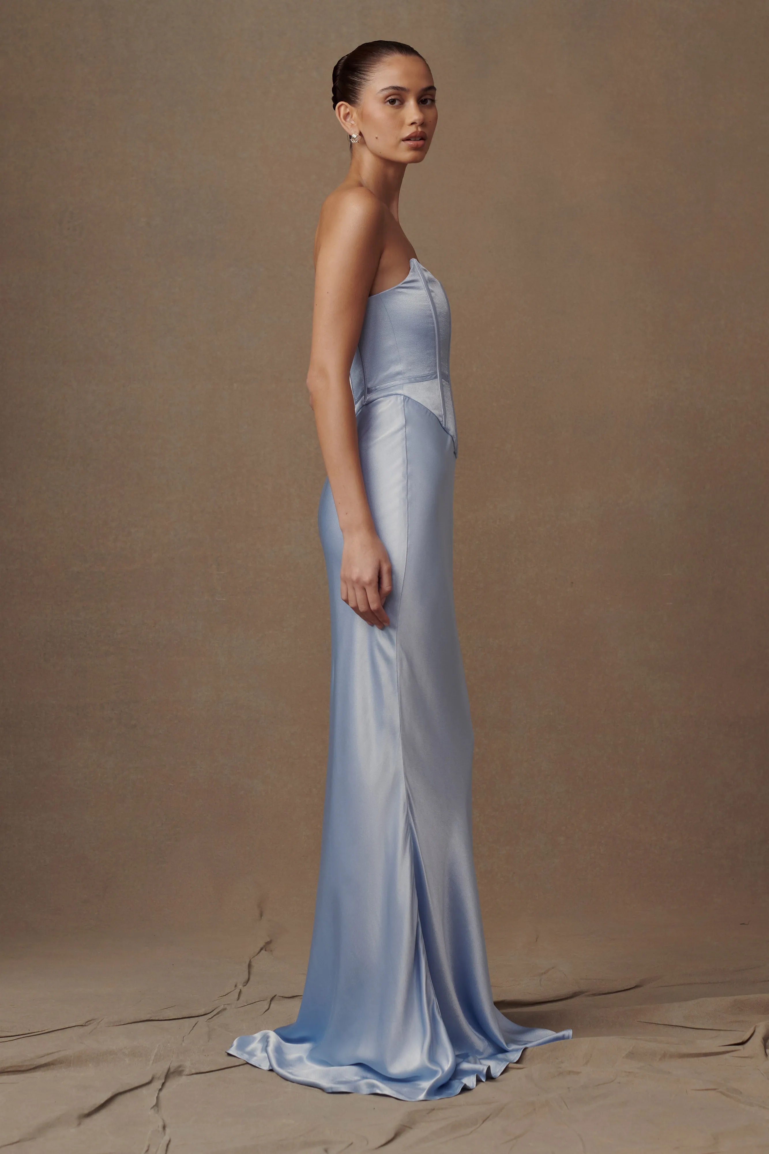 Harlow Satin Strapless Maxi Dress - Cornflower Blue sold by Meshki product image thumbnail 4