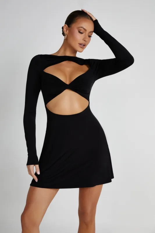 Eleanor Twist Front Mini Dress - Black sold by Meshki