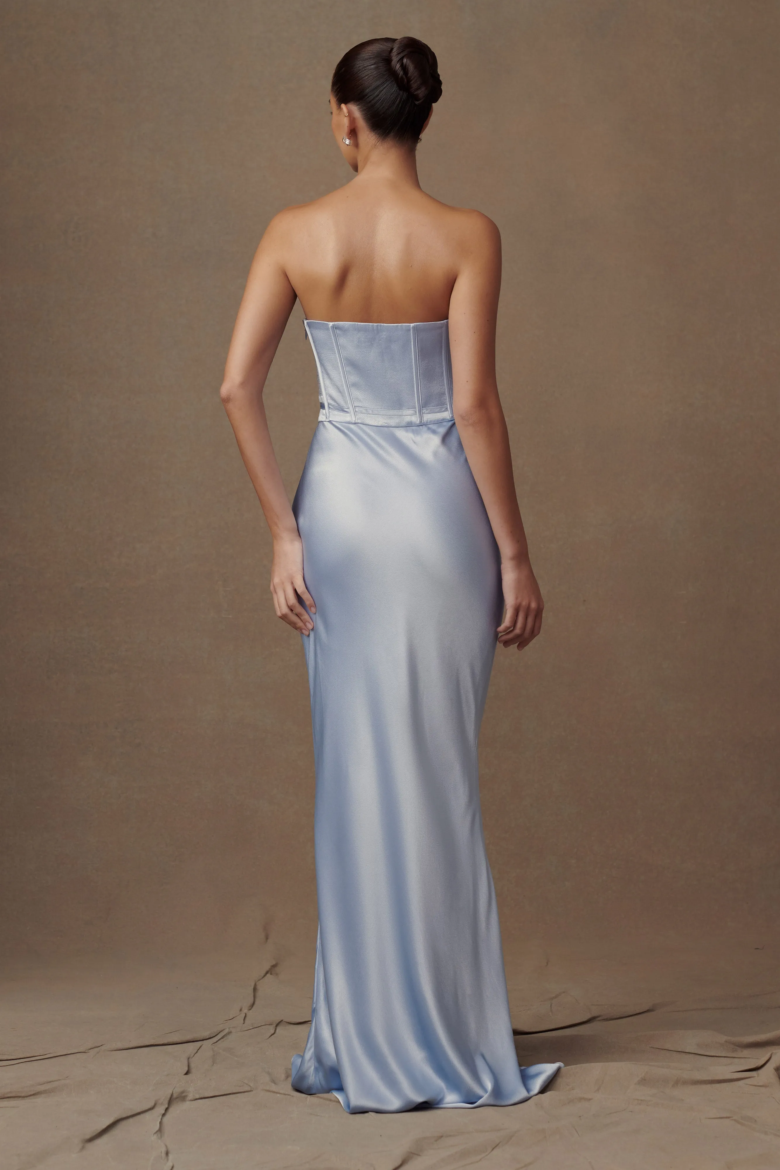 Harlow Satin Strapless Maxi Dress - Cornflower Blue sold by Meshki product image thumbnail 2