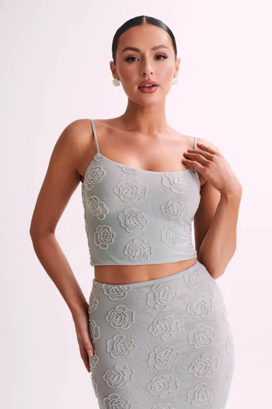 Greta Rose Beaded Camisole - Silver sold by Meshki