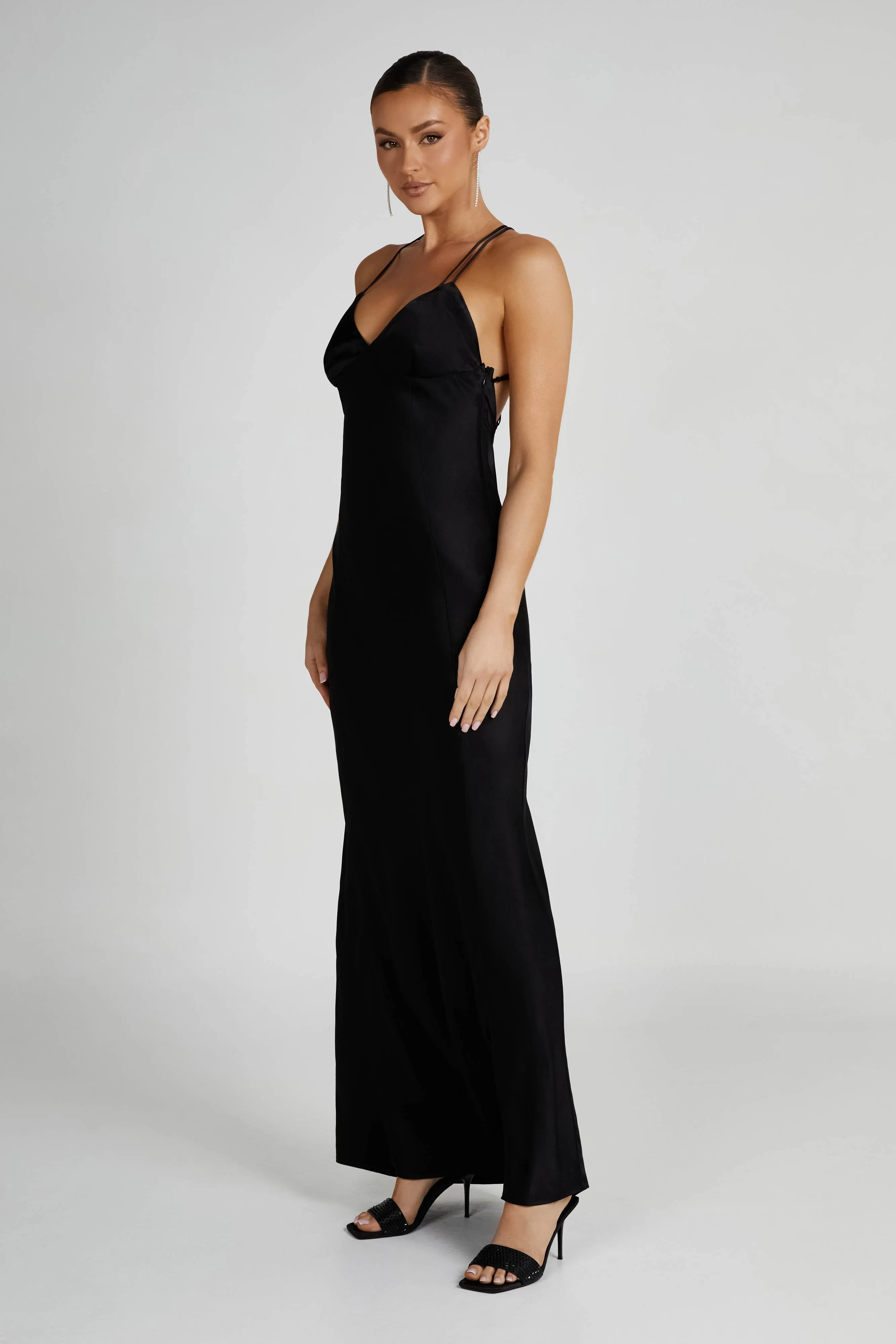 Makari Satin Maxi Dress - Black sold by Meshki product image thumbnail 5