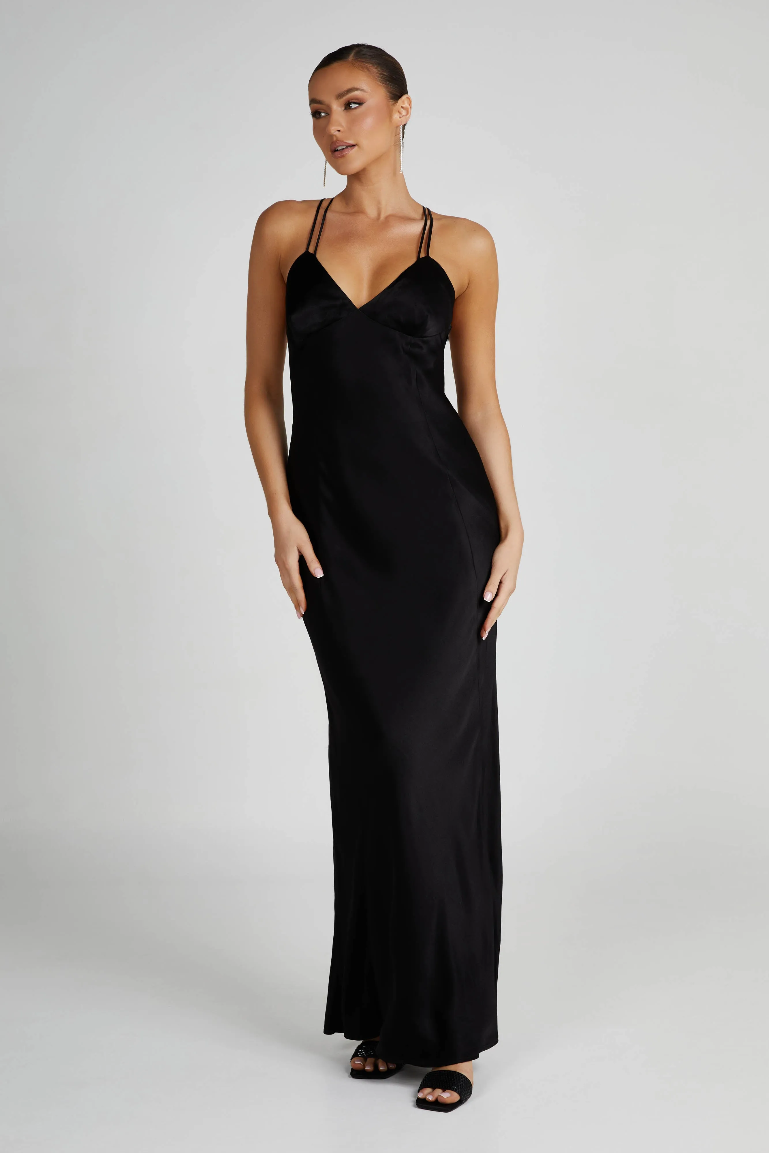 Makari Satin Maxi Dress - Black sold by Meshki product image thumbnail 2