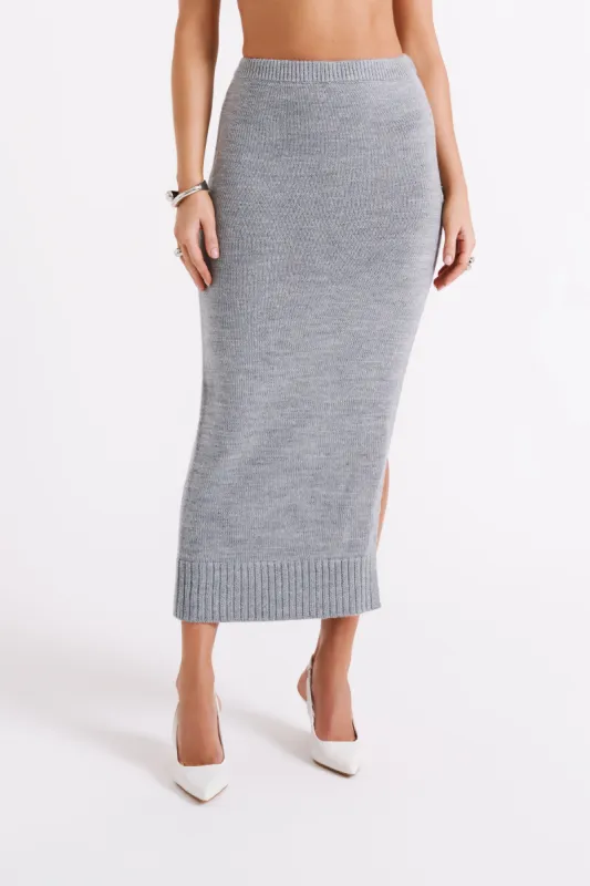 Brittany Knit Midi Skirt - Grey Marle sold by Meshki