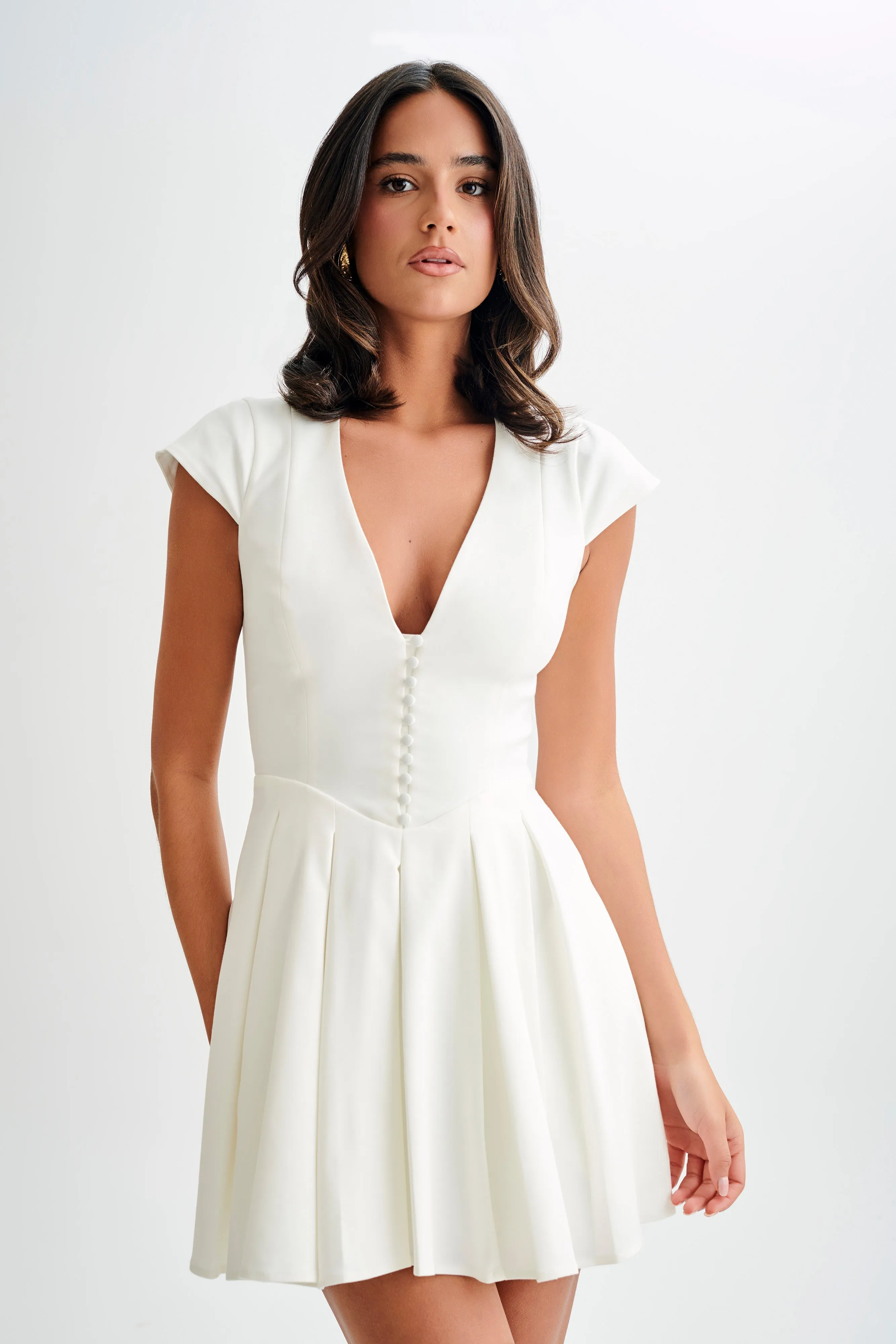 Keely Cotton Cap Sleeve Mini Dress - White sold by Meshki