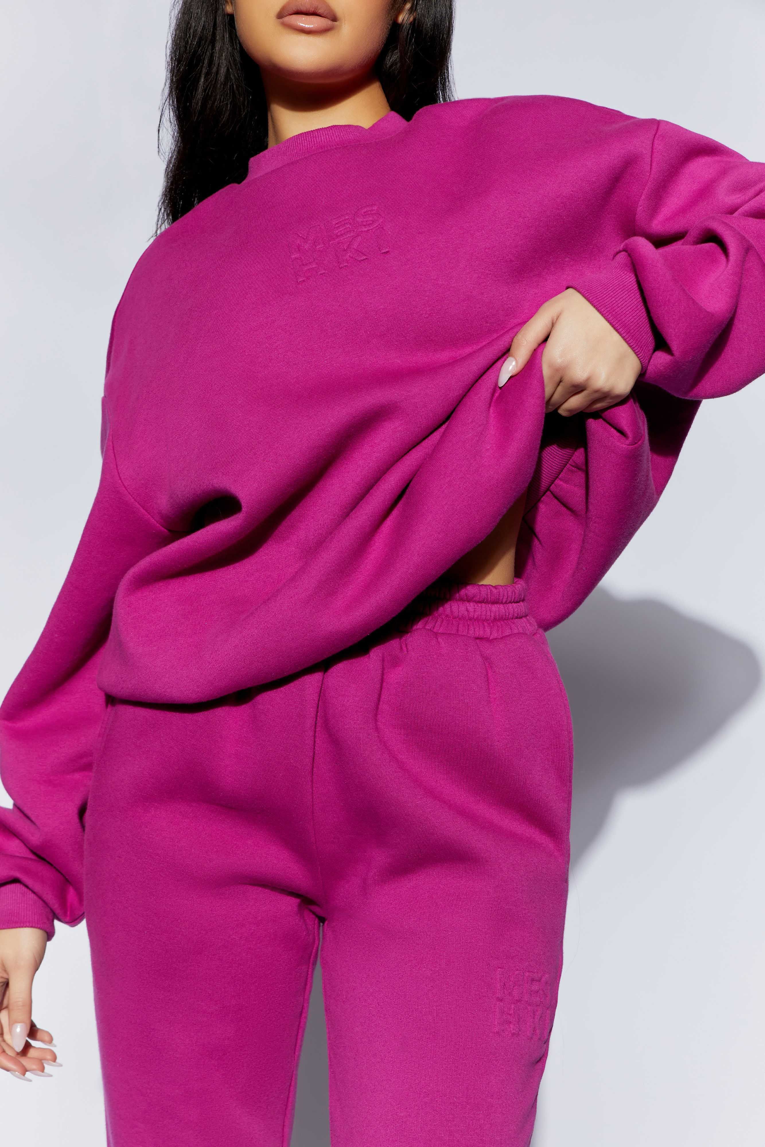 Emery Embossed Fleeceback Joggers - Violet sold by Meshki product image thumbnail 5