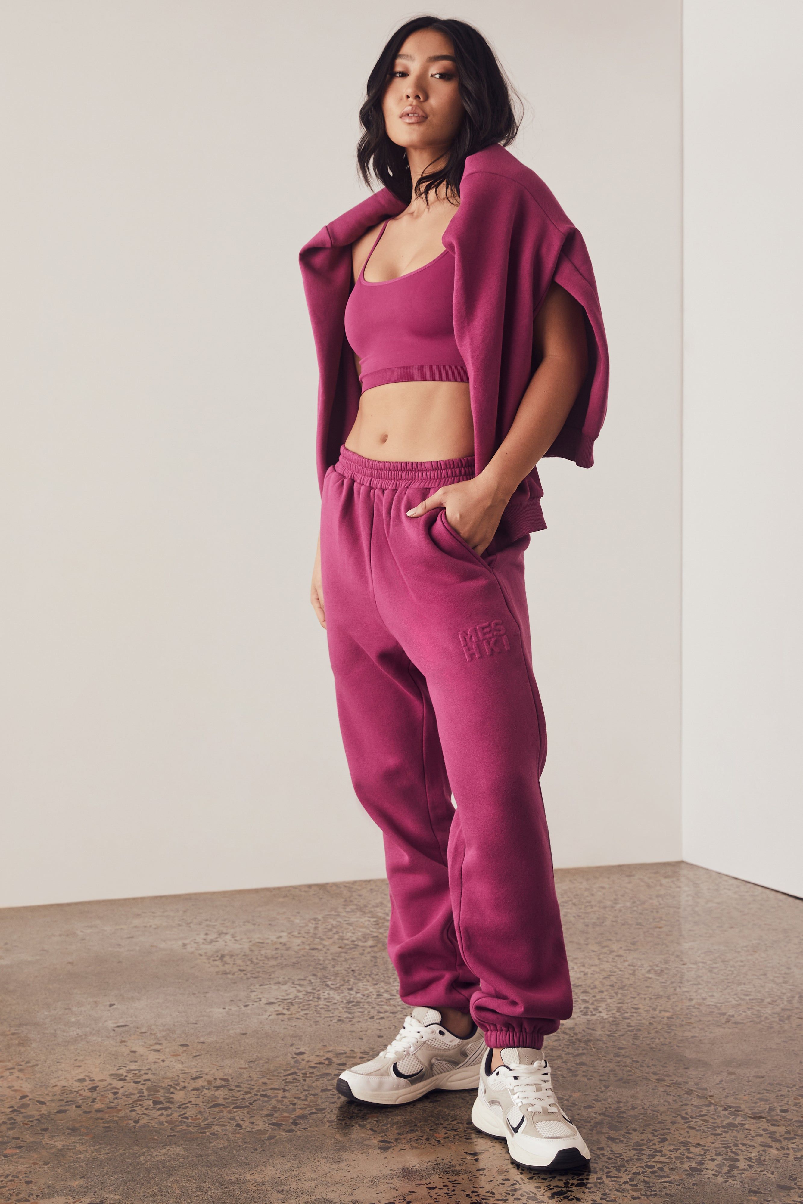 Emery Embossed Fleeceback Joggers - Violet sold by Meshki product image thumbnail 3