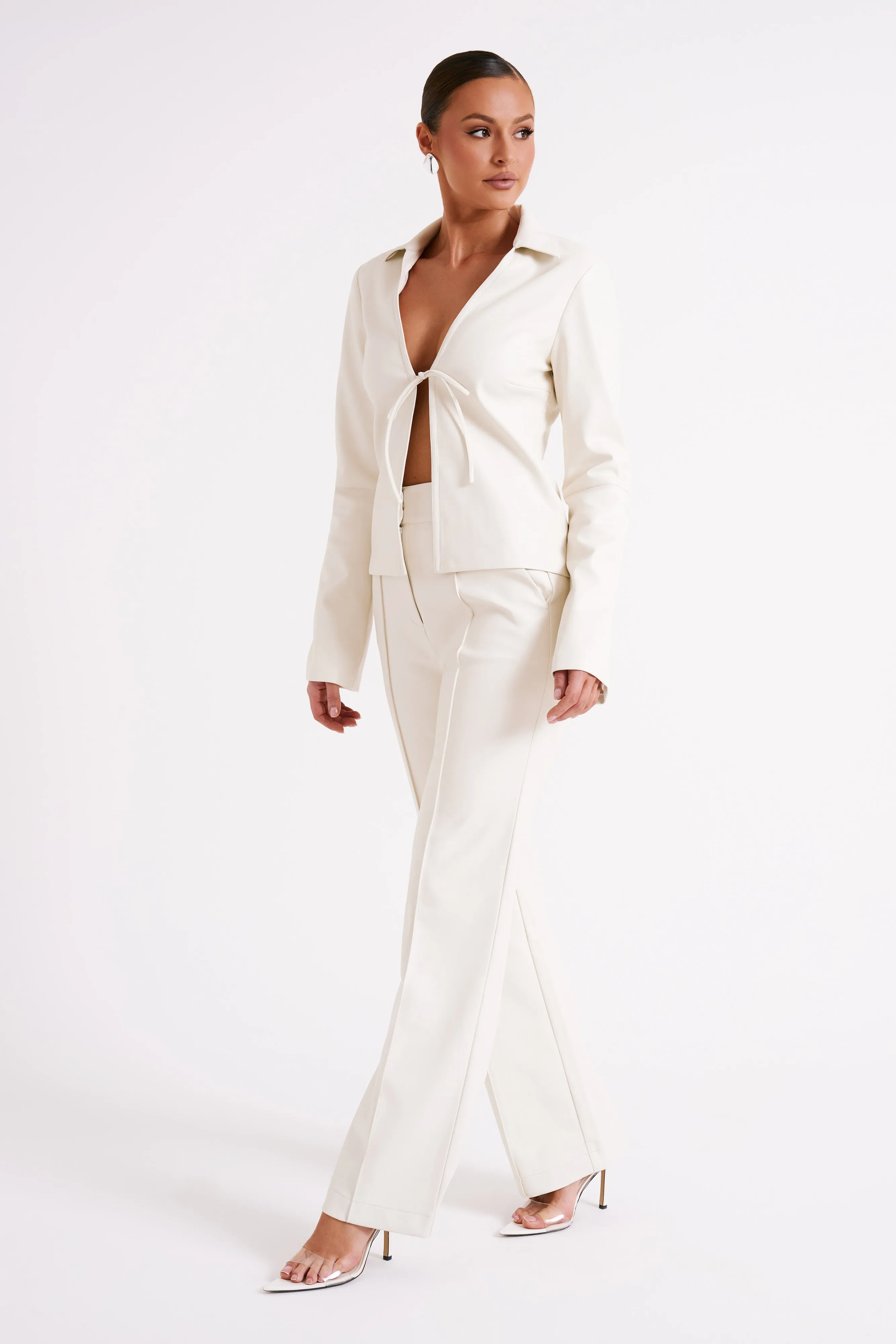 Toni Faux Leather Wide Leg Pant - Ivory sold by Meshki product image thumbnail 4