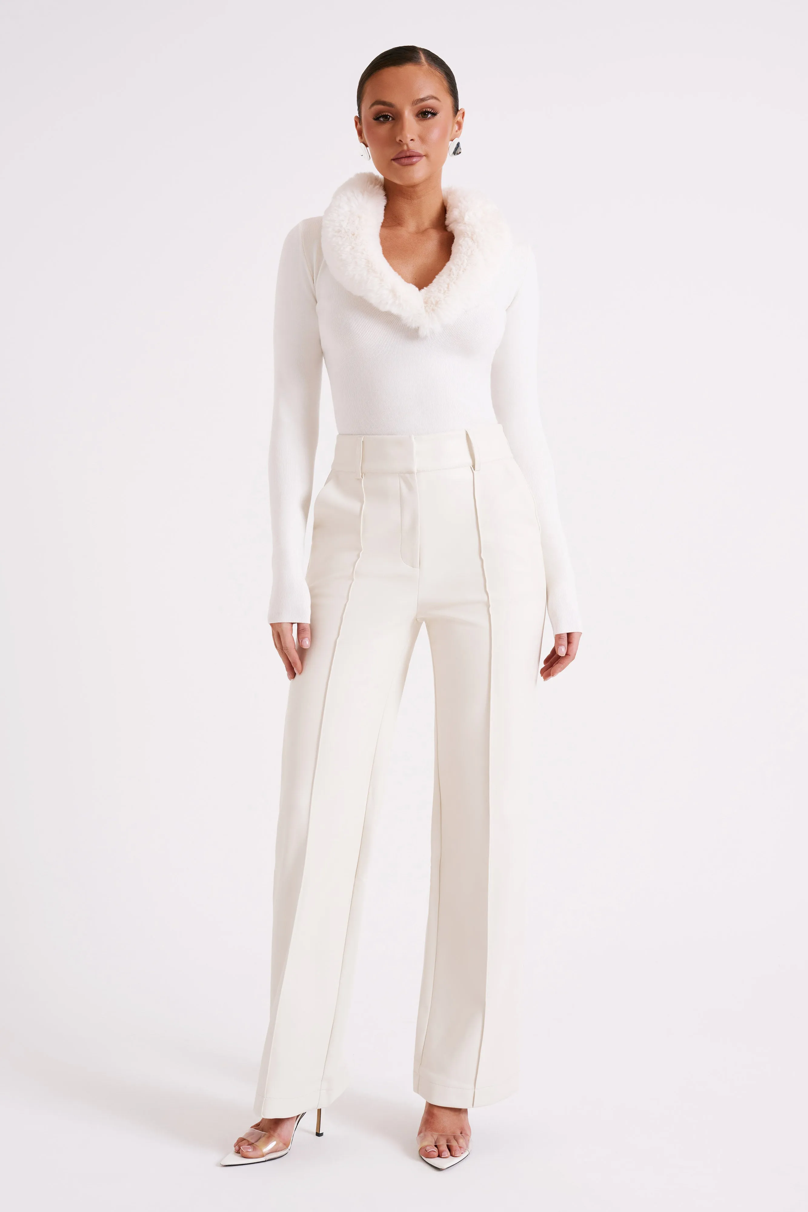 Toni Faux Leather Wide Leg Pant - Ivory sold by Meshki