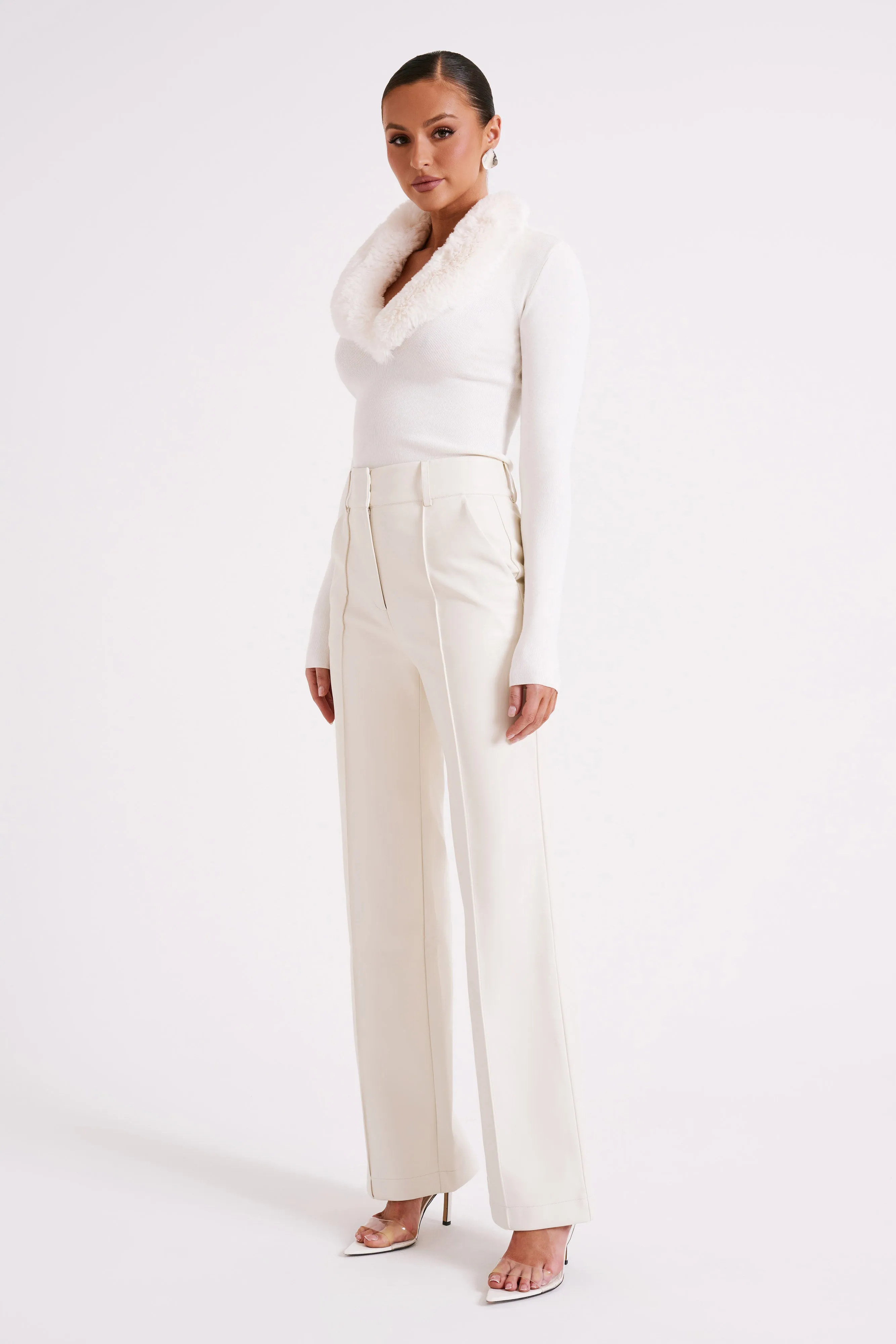Toni Faux Leather Wide Leg Pant - Ivory sold by Meshki product image thumbnail 5