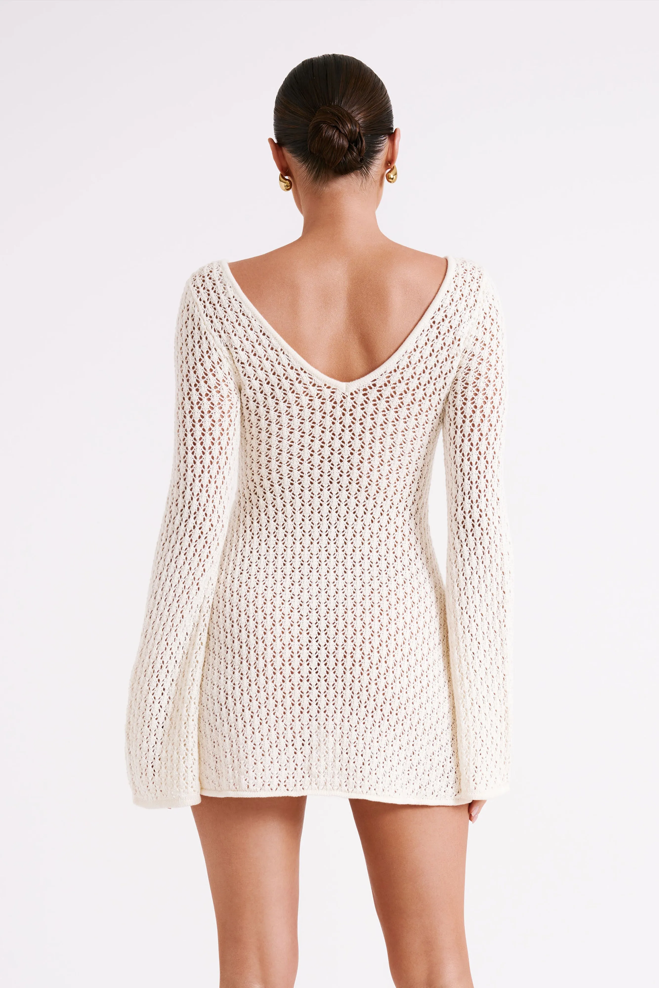 Kayleigh Crochet Knit Mini Dress - White sold by Meshki product image thumbnail 3