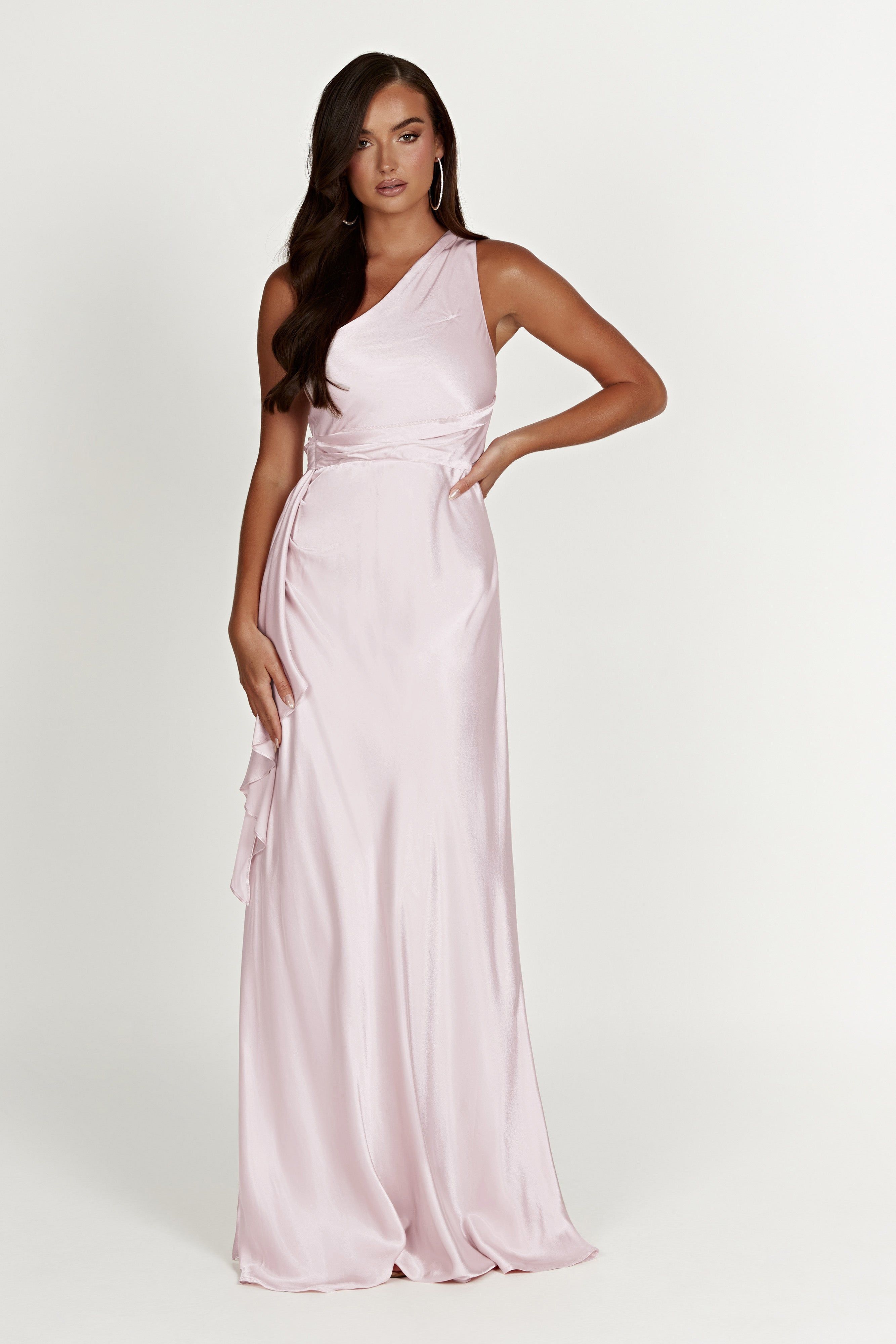 Calliope One Shoulder Maxi Dress - Crystal Rose sold by Meshki