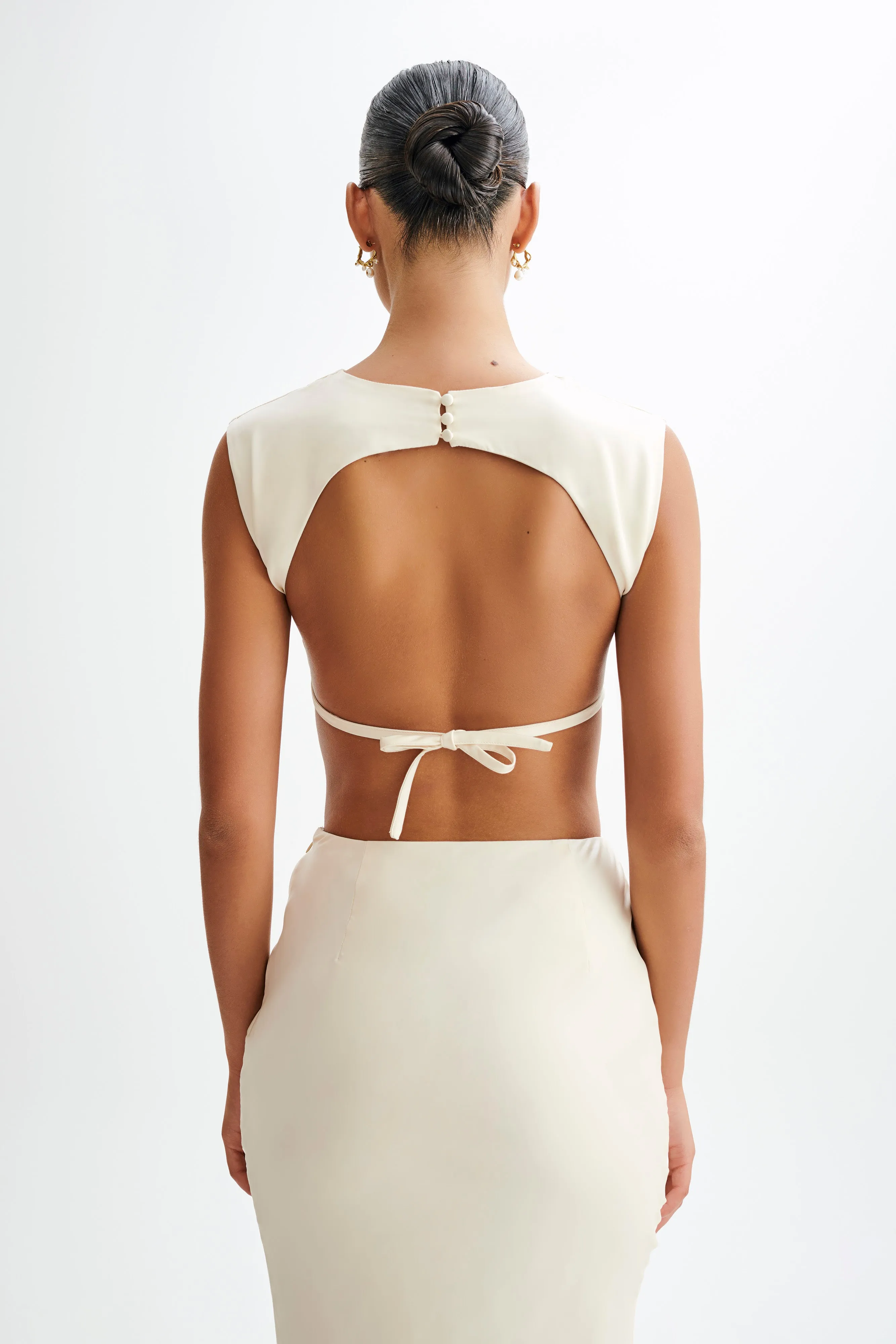Viviana Satin Sleeveless Crop Top - Ivory sold by Meshki product image thumbnail 2