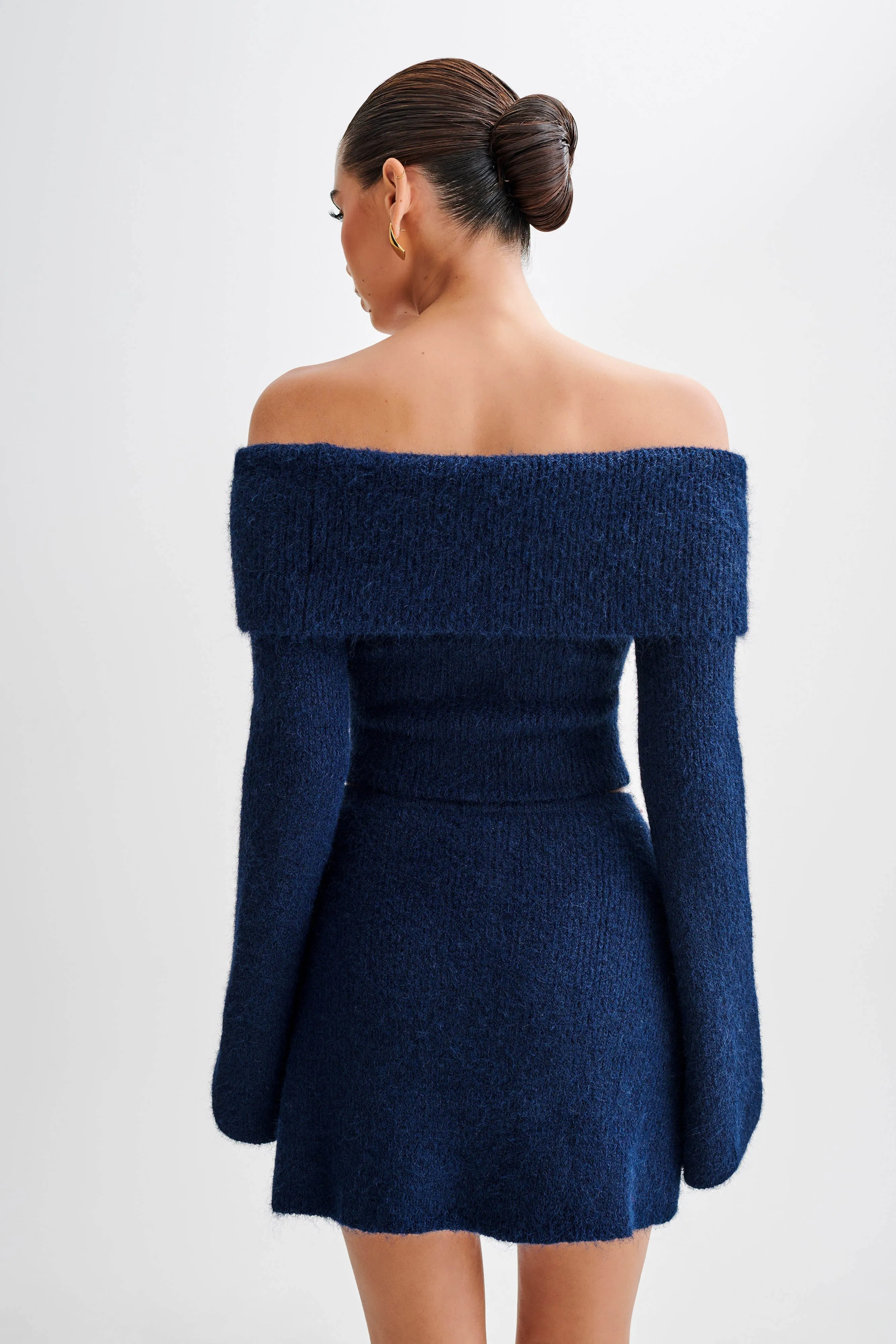 Baxter Off Shoulder Fluffy Knit Top - Navy sold by Meshki product image thumbnail 3
