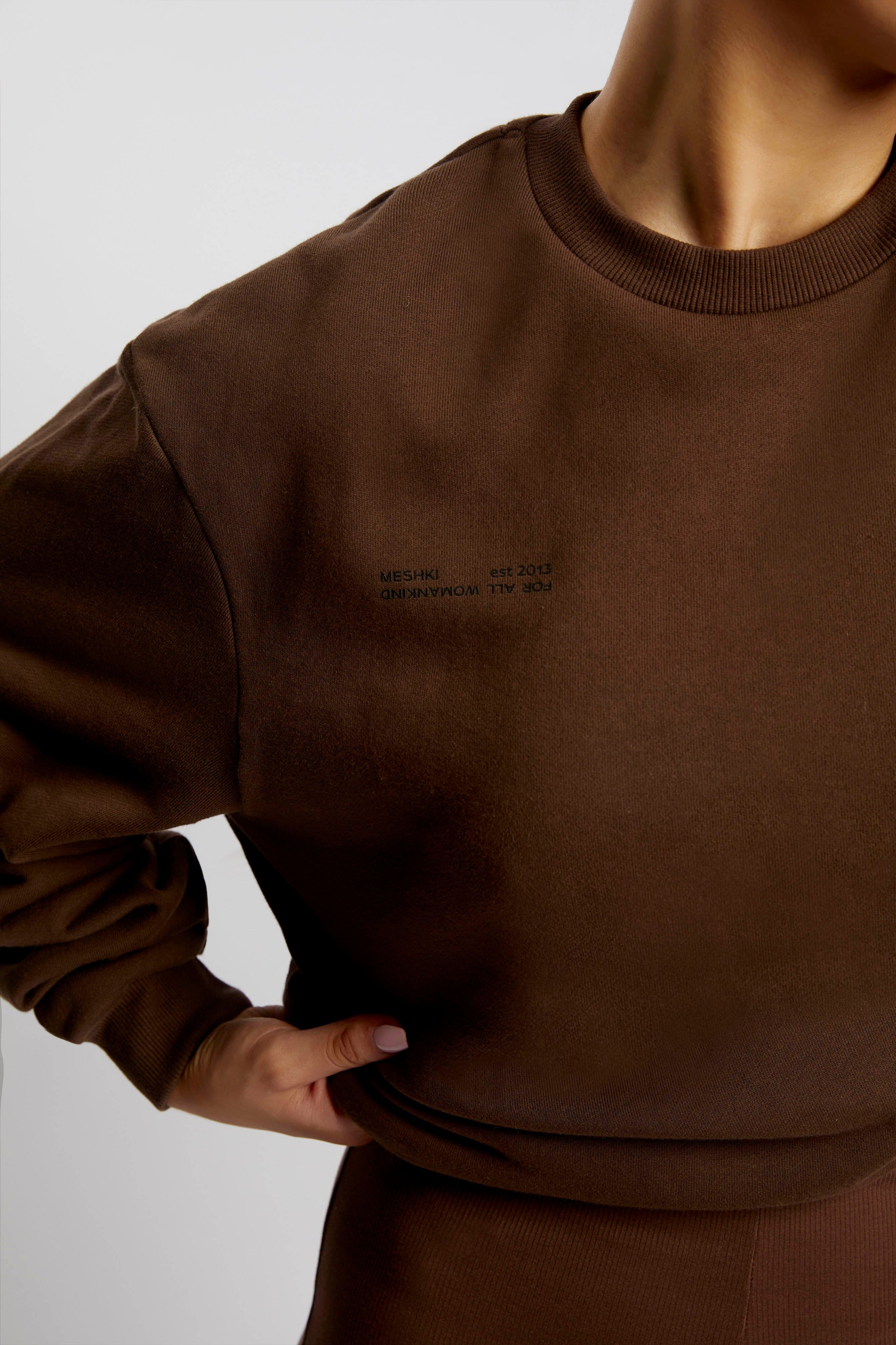Blake Longline Loopback Crew Neck Jumper - Chocolate sold by Meshki product image thumbnail 13