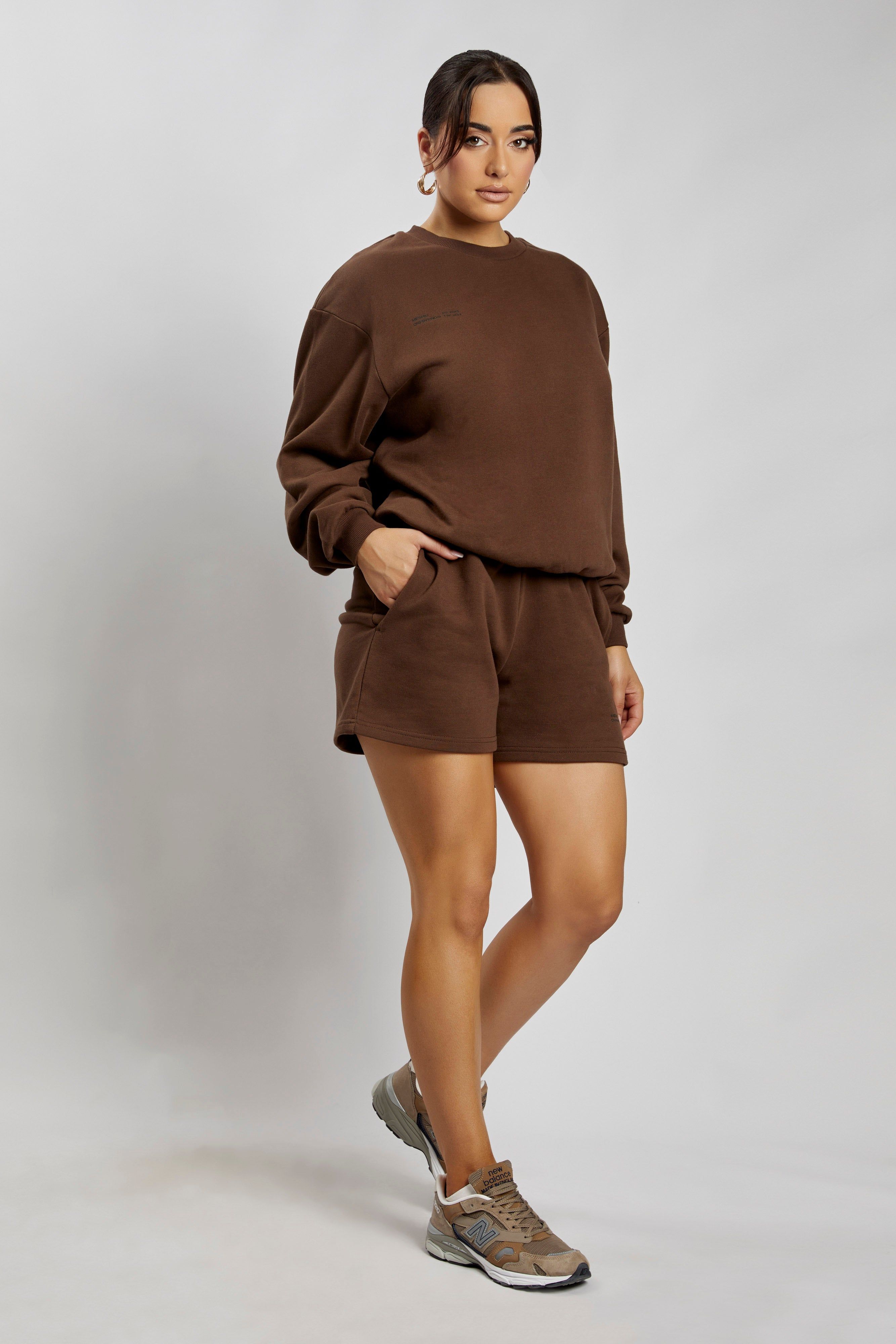 Blake Longline Loopback Crew Neck Jumper - Chocolate sold by Meshki product image thumbnail 10