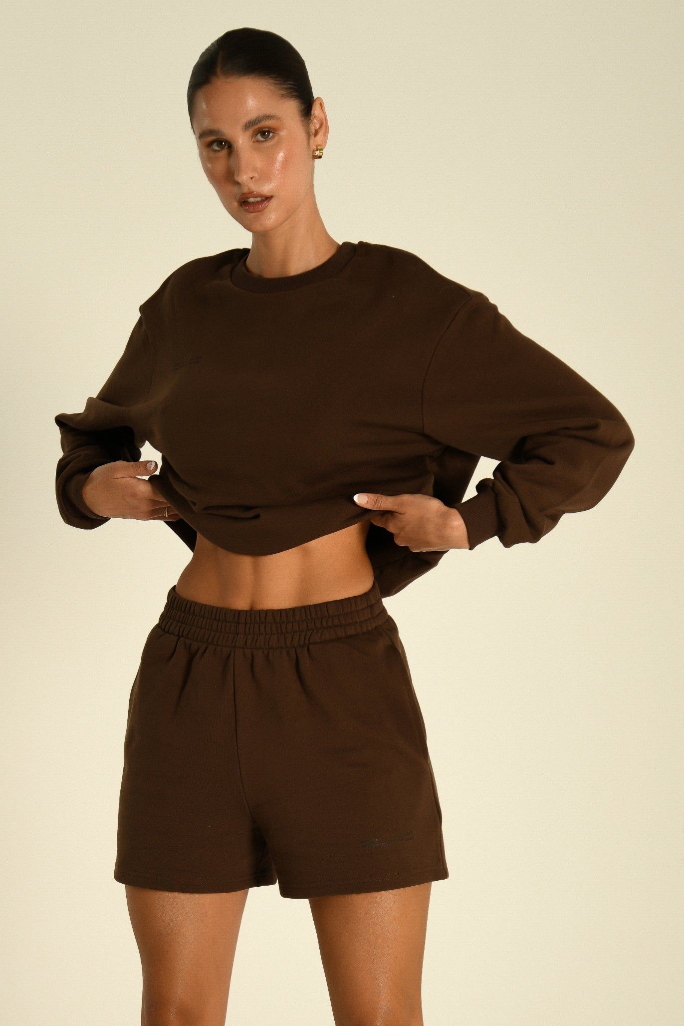Blake Longline Loopback Crew Neck Jumper - Chocolate sold by Meshki product image thumbnail 7