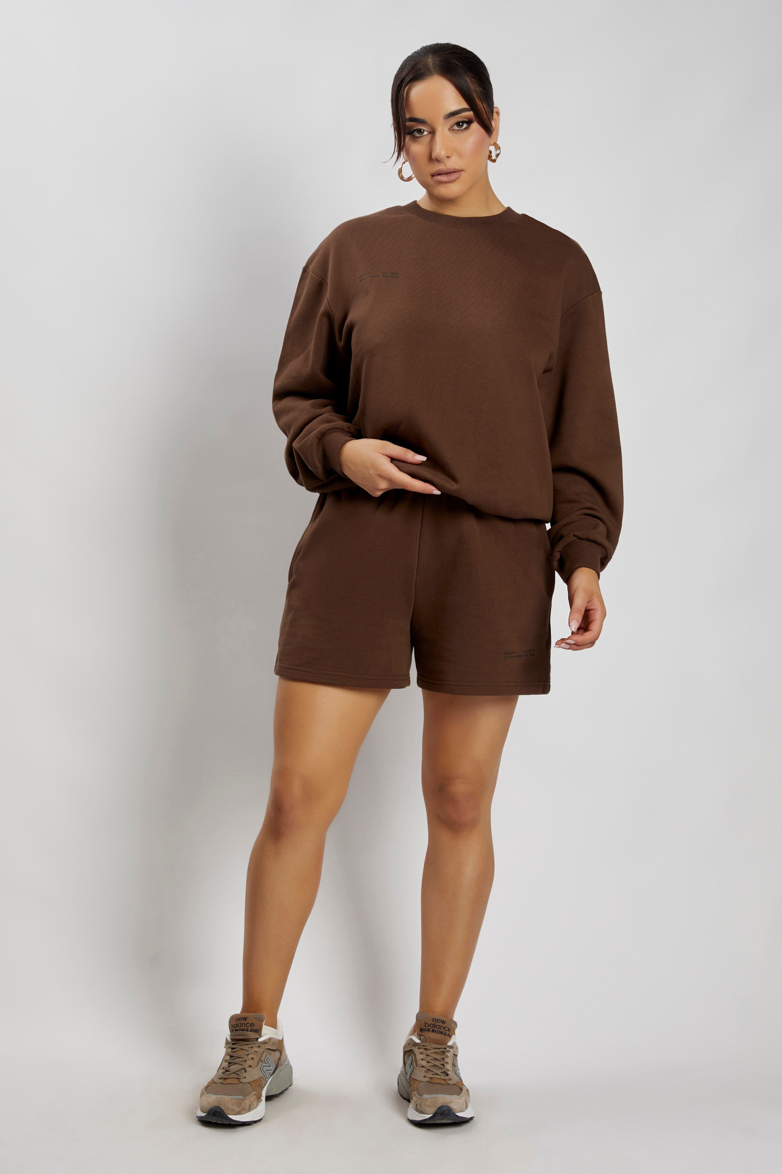 Blake Longline Loopback Crew Neck Jumper - Chocolate sold by Meshki product image thumbnail 14