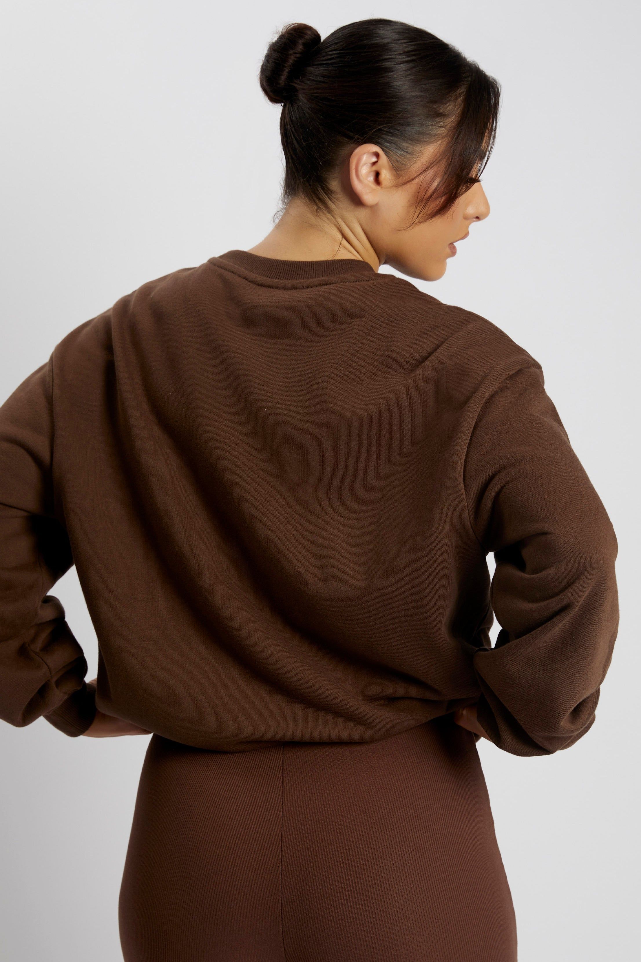 Blake Longline Loopback Crew Neck Jumper - Chocolate sold by Meshki product image thumbnail 11