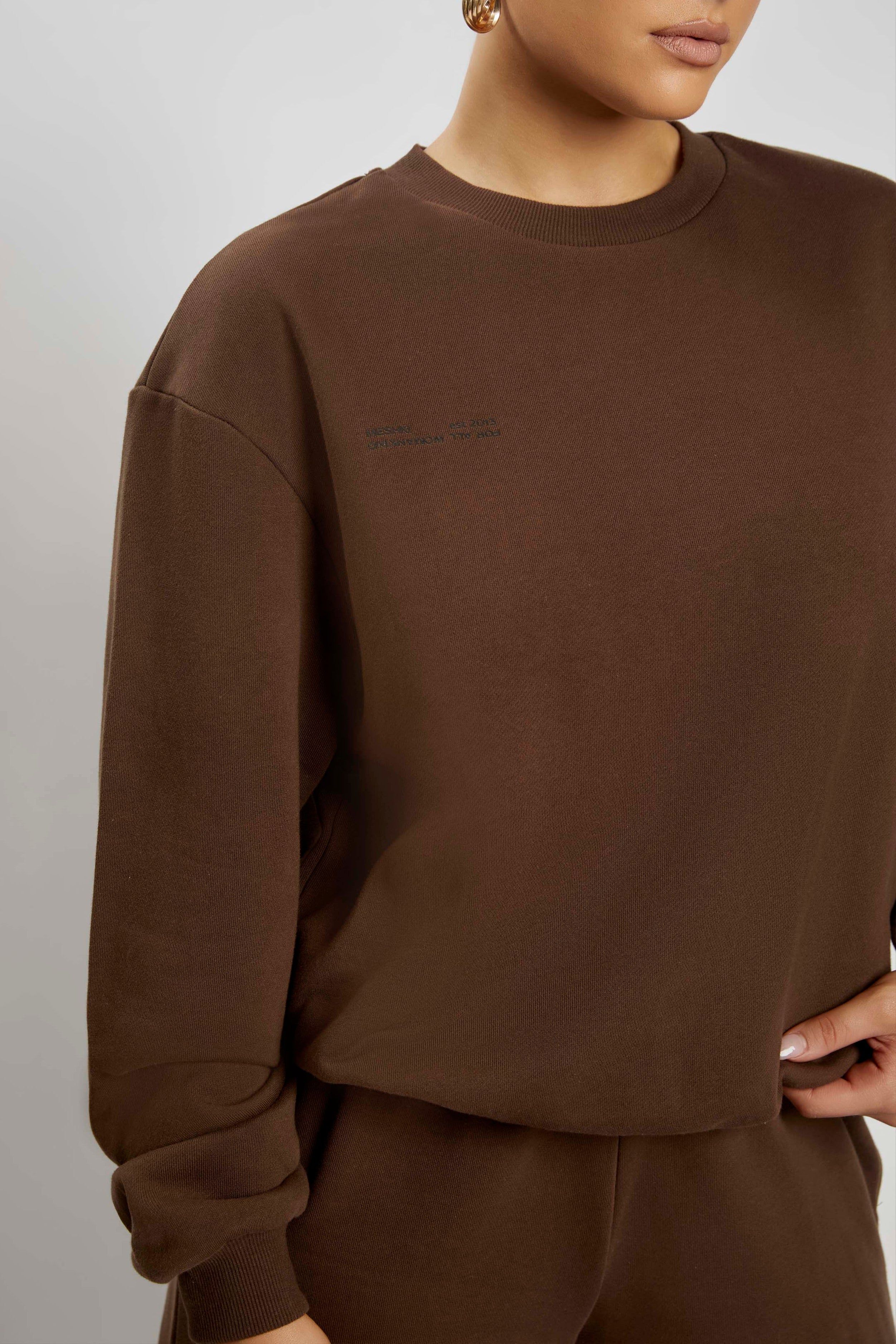 Blake Longline Loopback Crew Neck Jumper - Chocolate sold by Meshki product image thumbnail 15