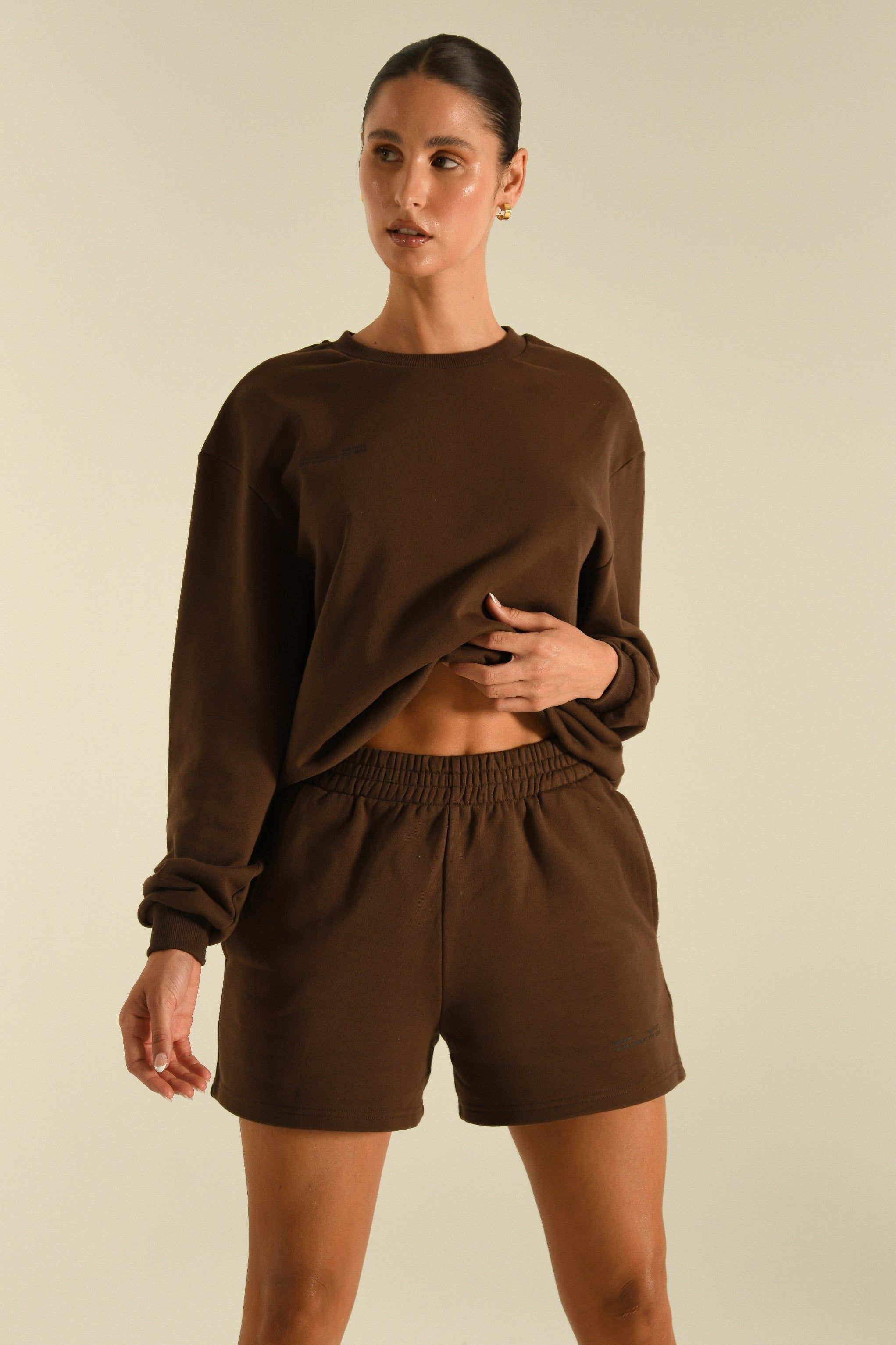 Blake Longline Loopback Crew Neck Jumper - Chocolate sold by Meshki product image thumbnail 6