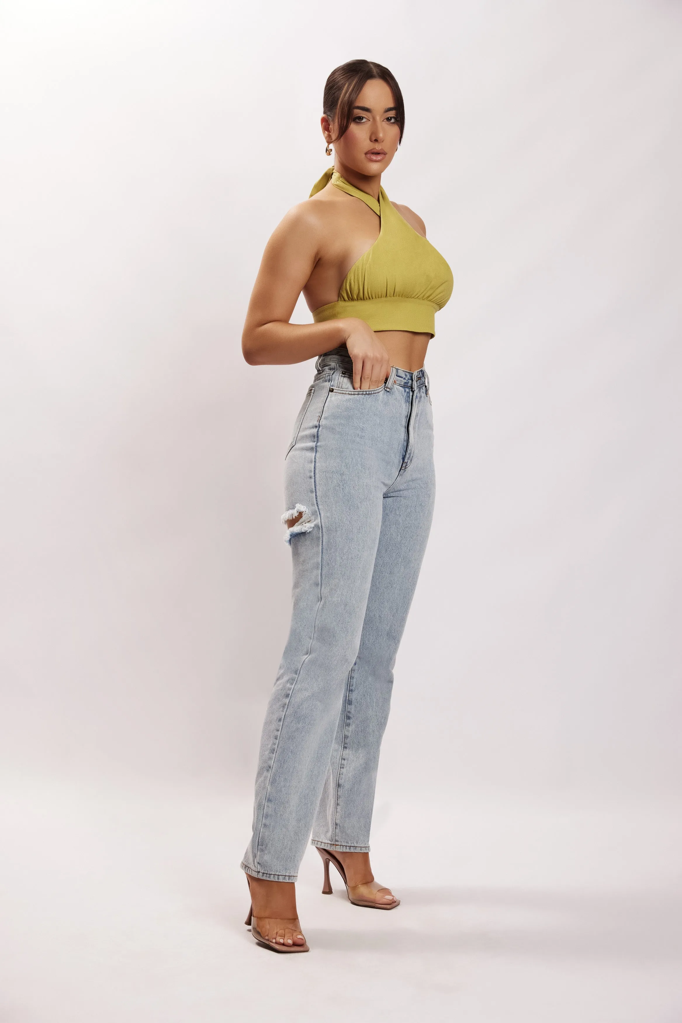 Piper Halter Neck Linen Crop Top - Apple sold by Meshki product image thumbnail 5