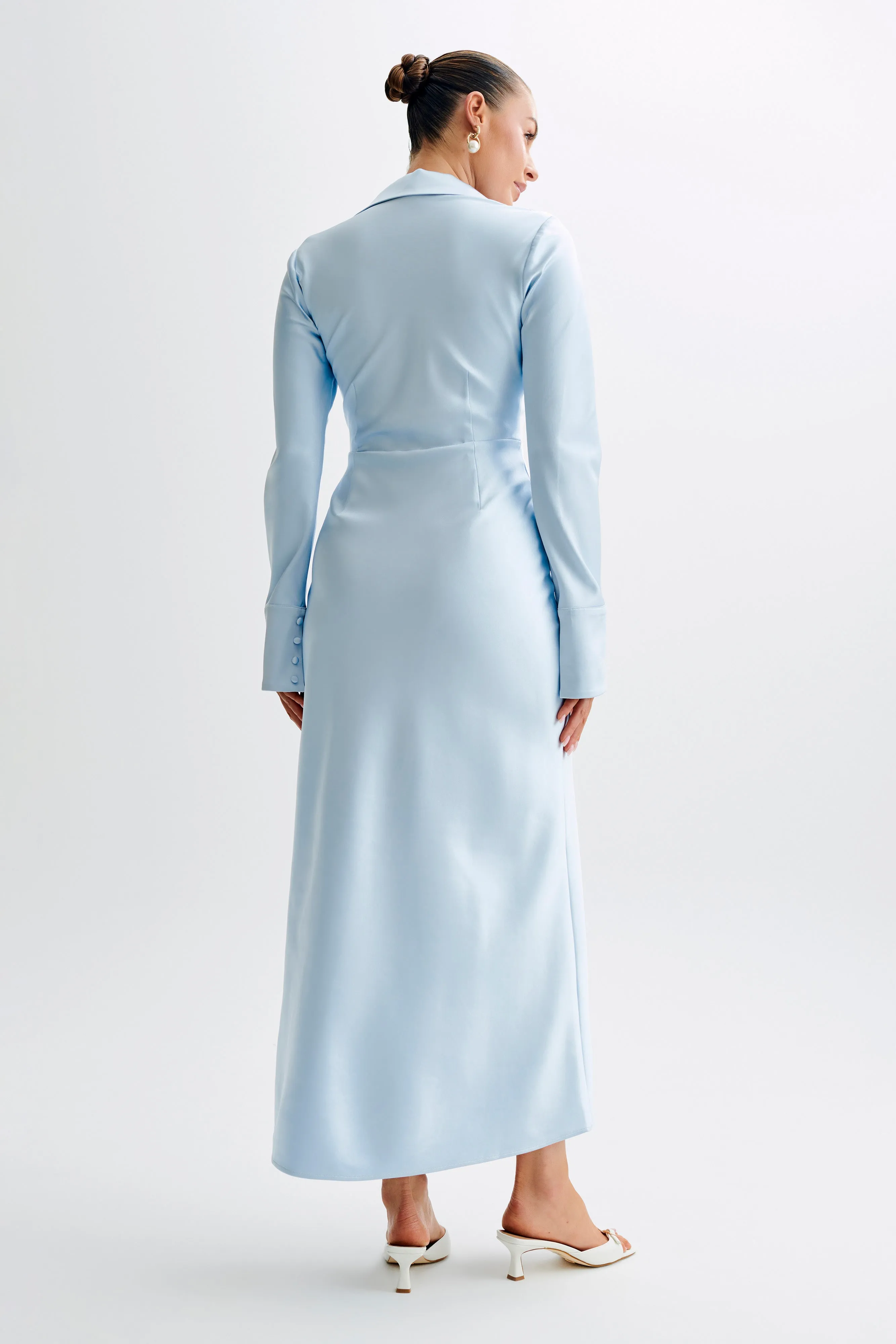 chinese dress ladies Iris Long Sleeve Satin Maxi Dress / Frosted Blue | Meshki main image 1