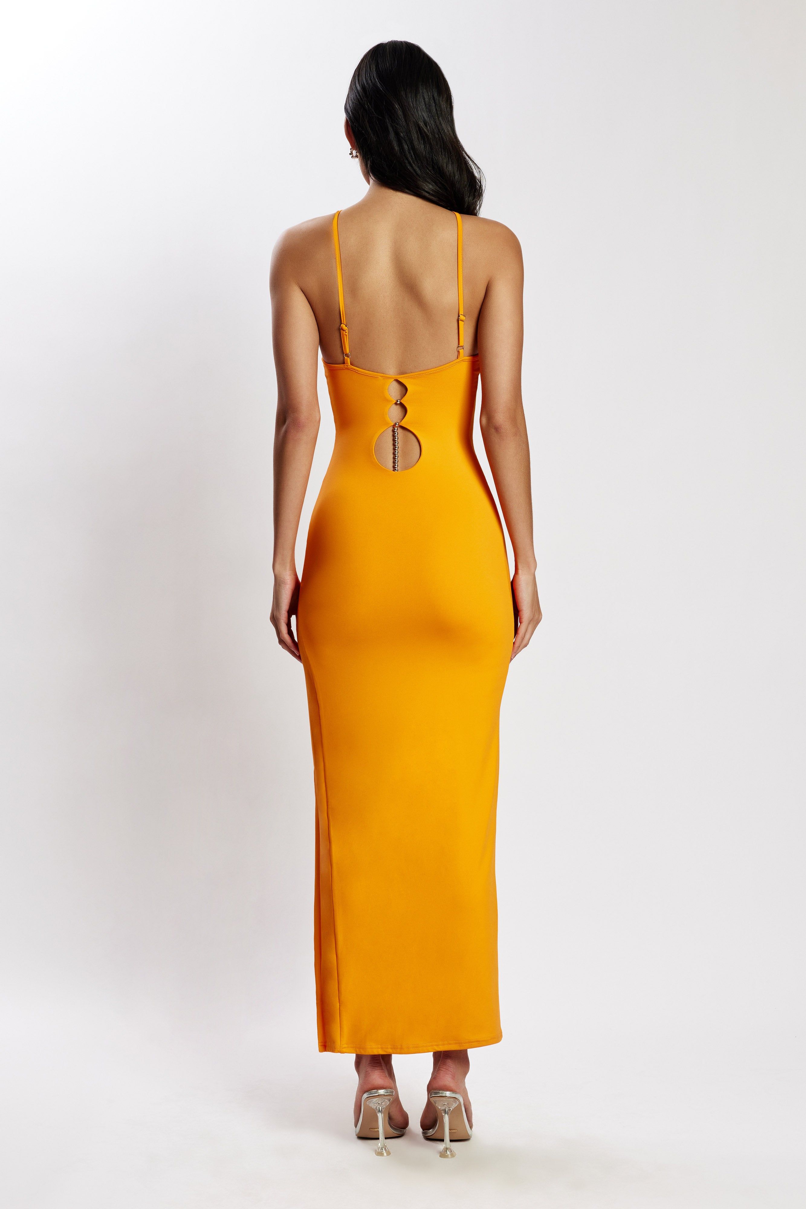 Ally Beaded Halter Midi Dress - Tangerine sold by Meshki product image thumbnail 2