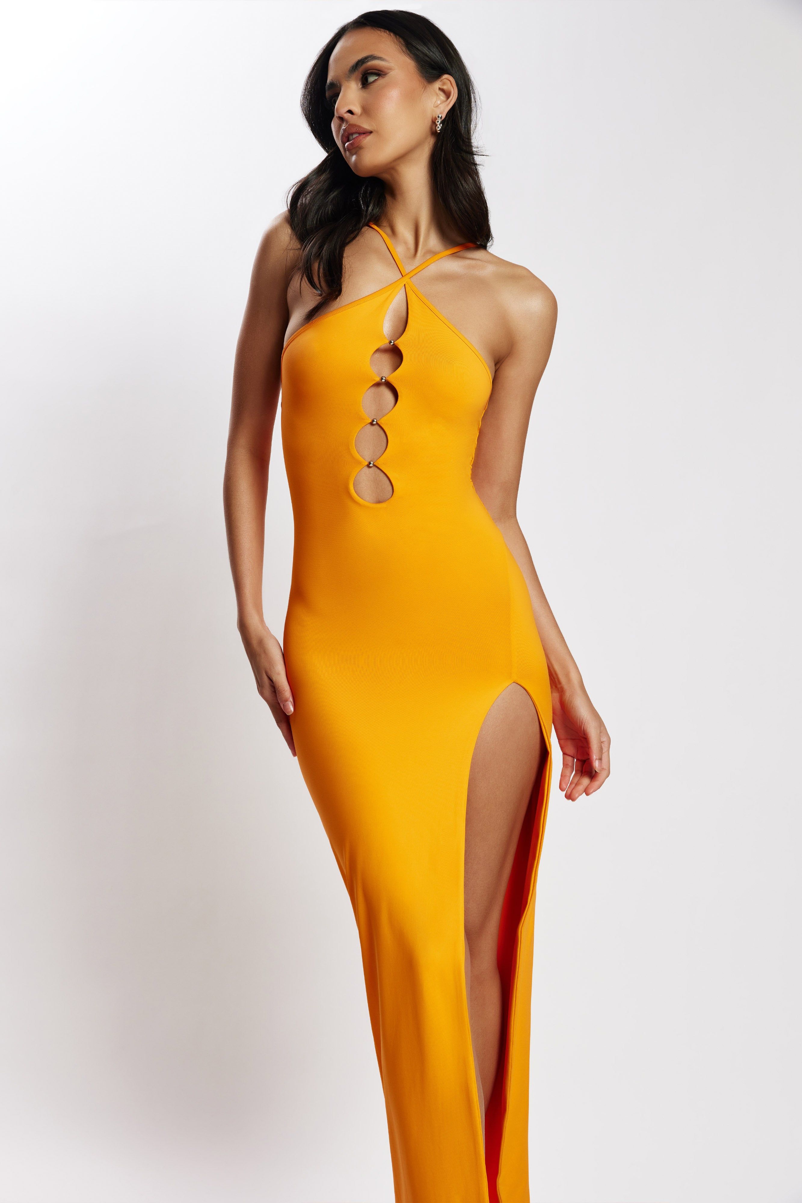 Ally Beaded Halter Midi Dress - Tangerine sold by Meshki product image thumbnail 5