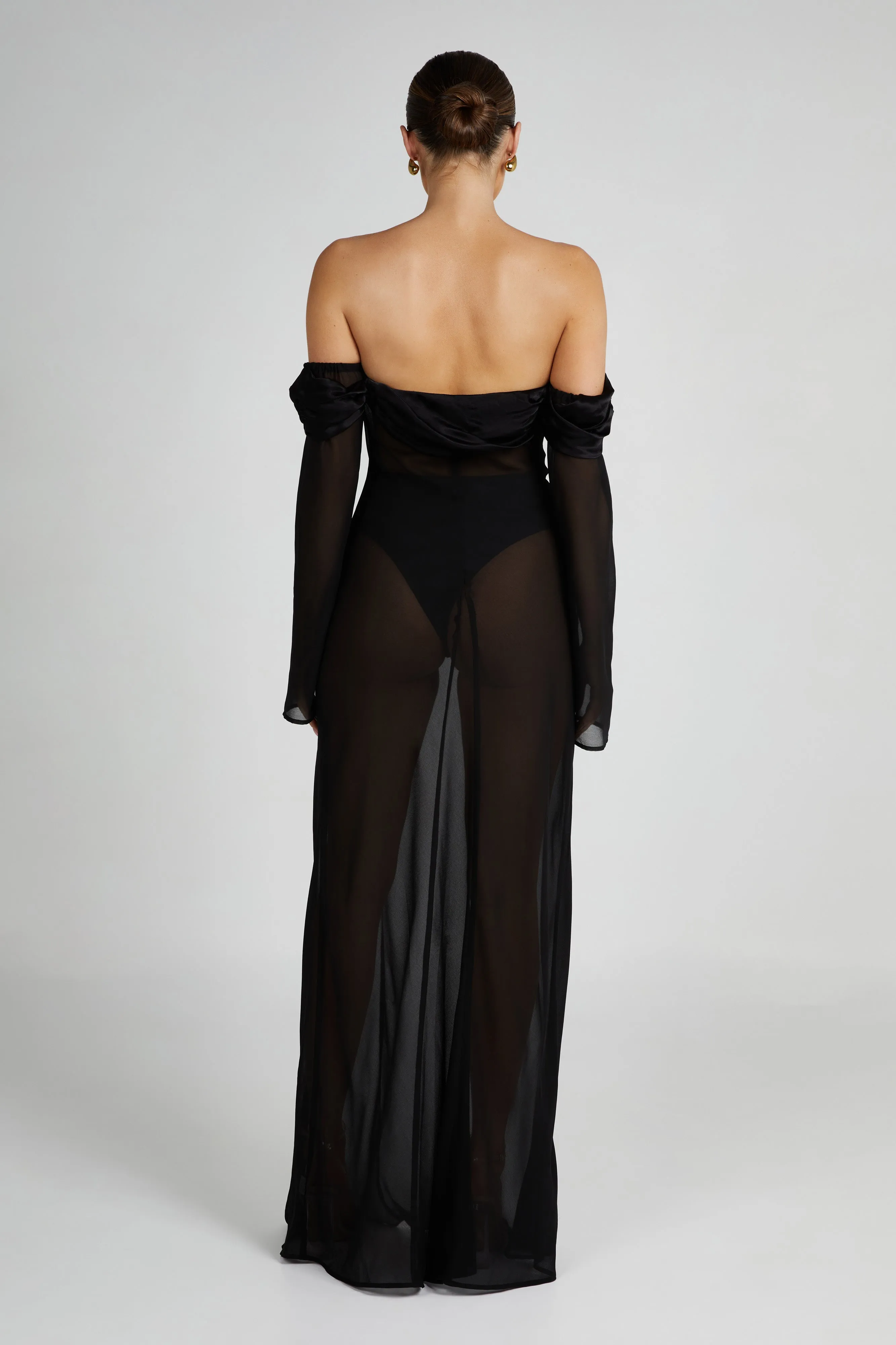 Ivanna Off Shoulder Chiffon Maxi Dress - Black sold by Meshki product image thumbnail 2