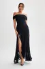 Audrey Off Shoulder Mesh Maxi Dress - Black sold by Meshki