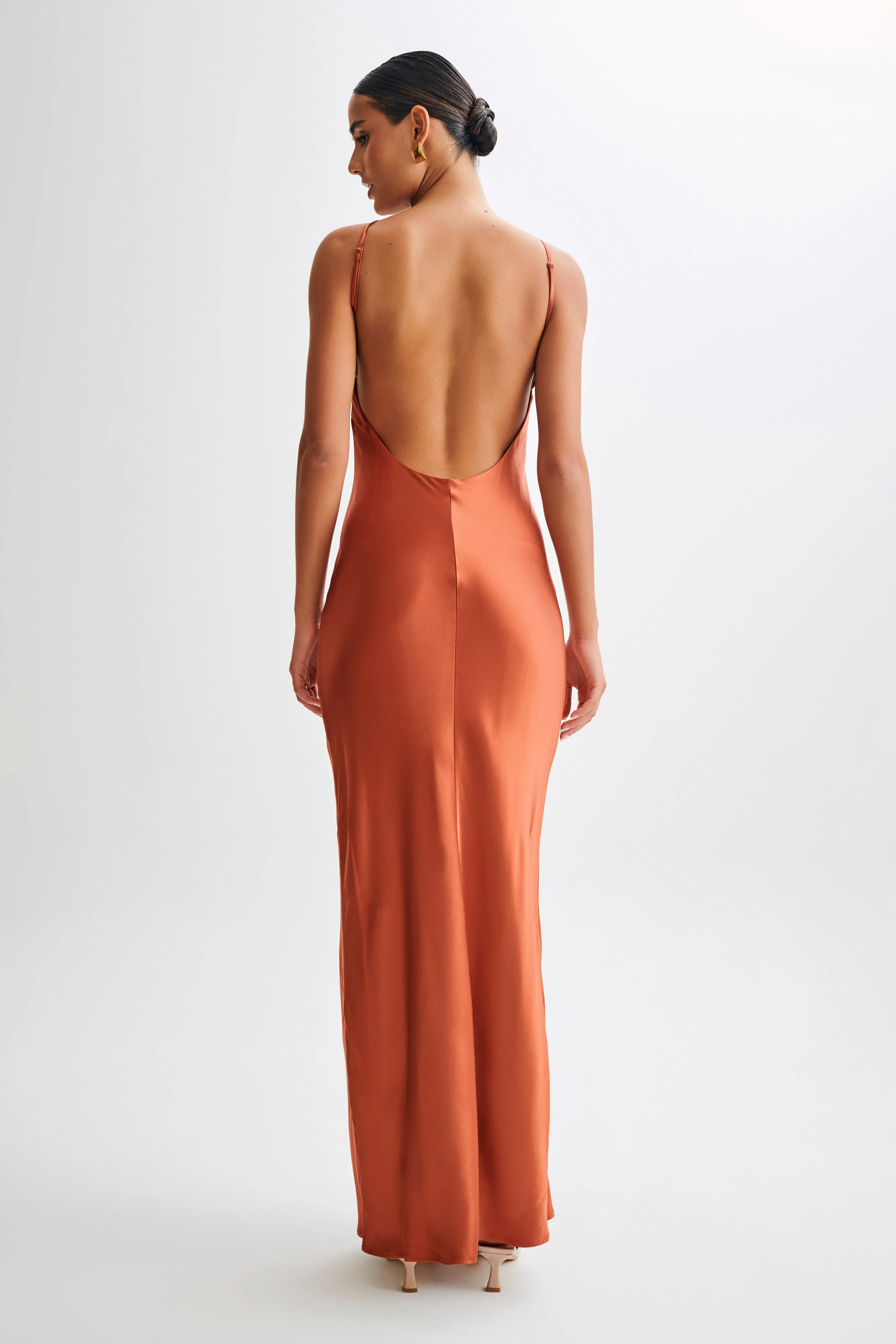 Lucia Satin Cut Out Maxi Dress - Burnt Orange sold by Meshki product image thumbnail 3