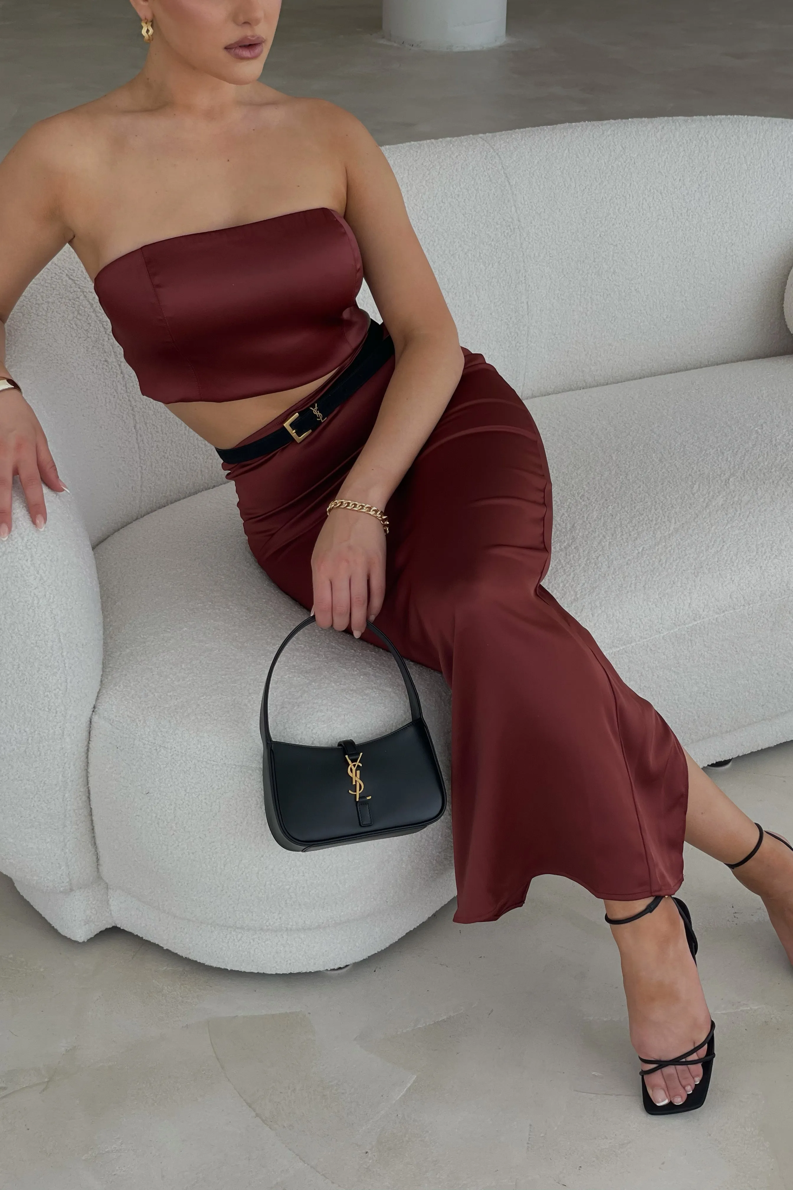 Monique Satin Tube Top - Cherry Chocolate sold by Meshki product image thumbnail 2