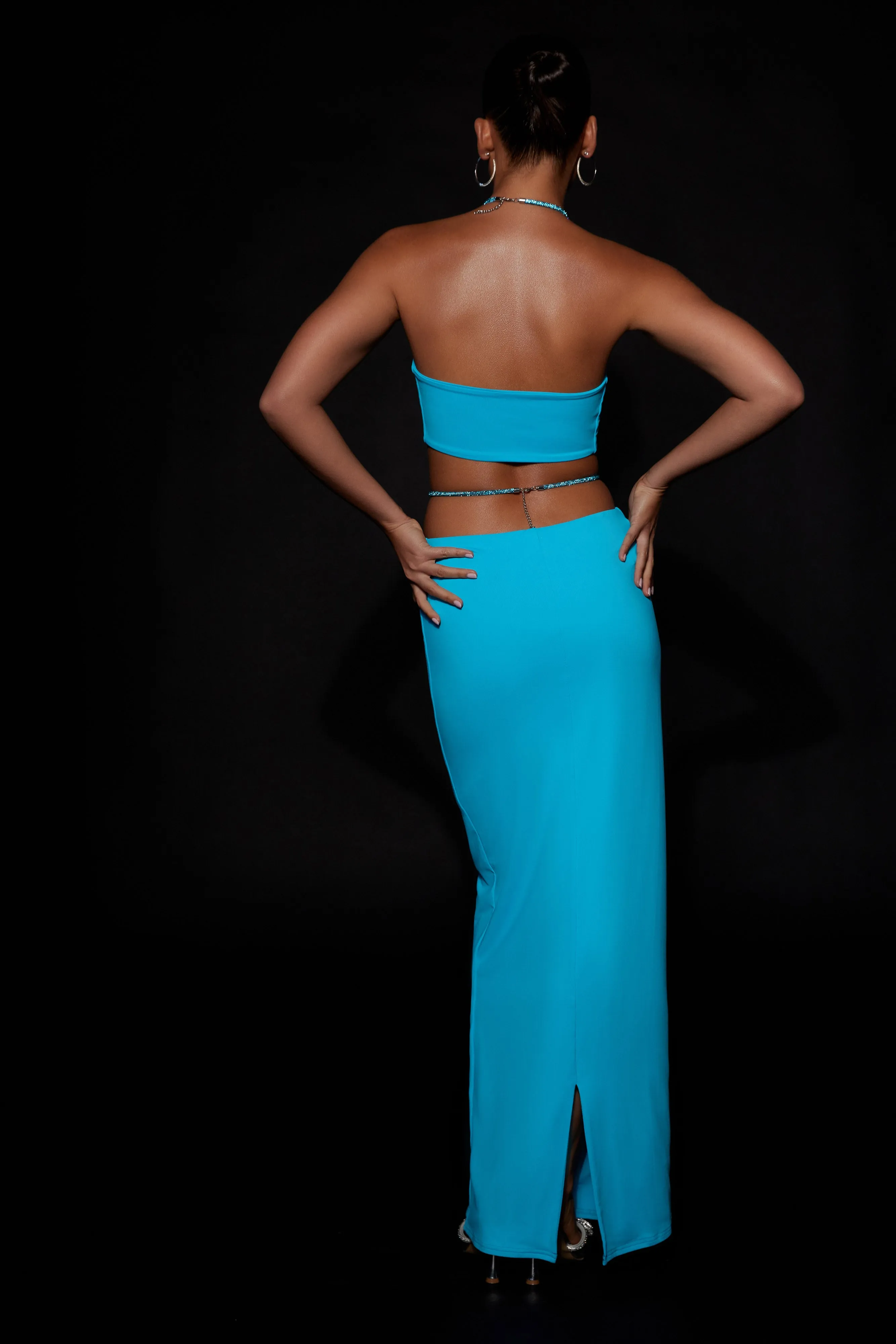 Ruby Diamante Rope Ruched Maxi Skirt - Cyan Blue sold by Meshki product image thumbnail 4