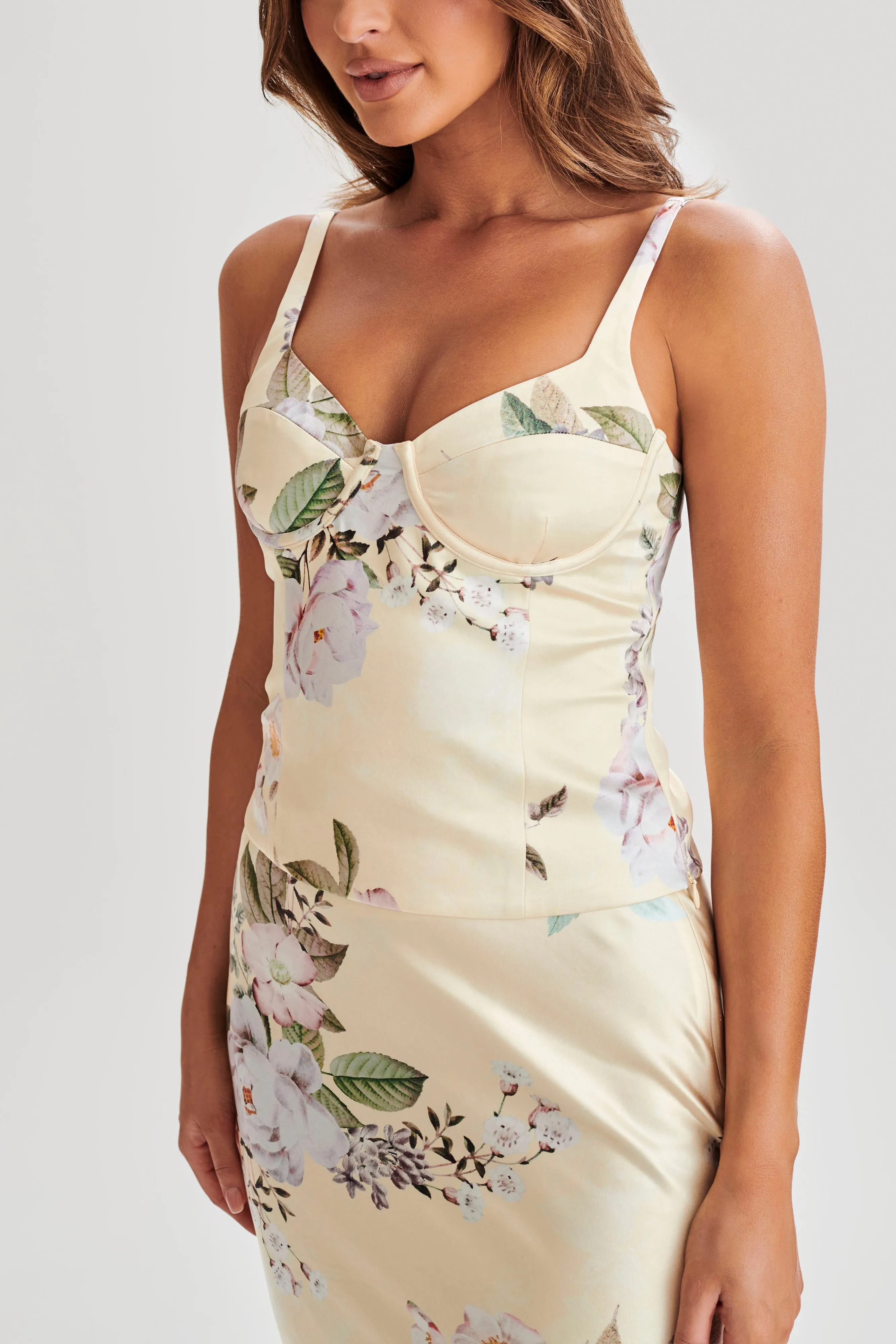 Karley Floral Satin Top - Lemon Floral Print sold by Meshki product image thumbnail 5